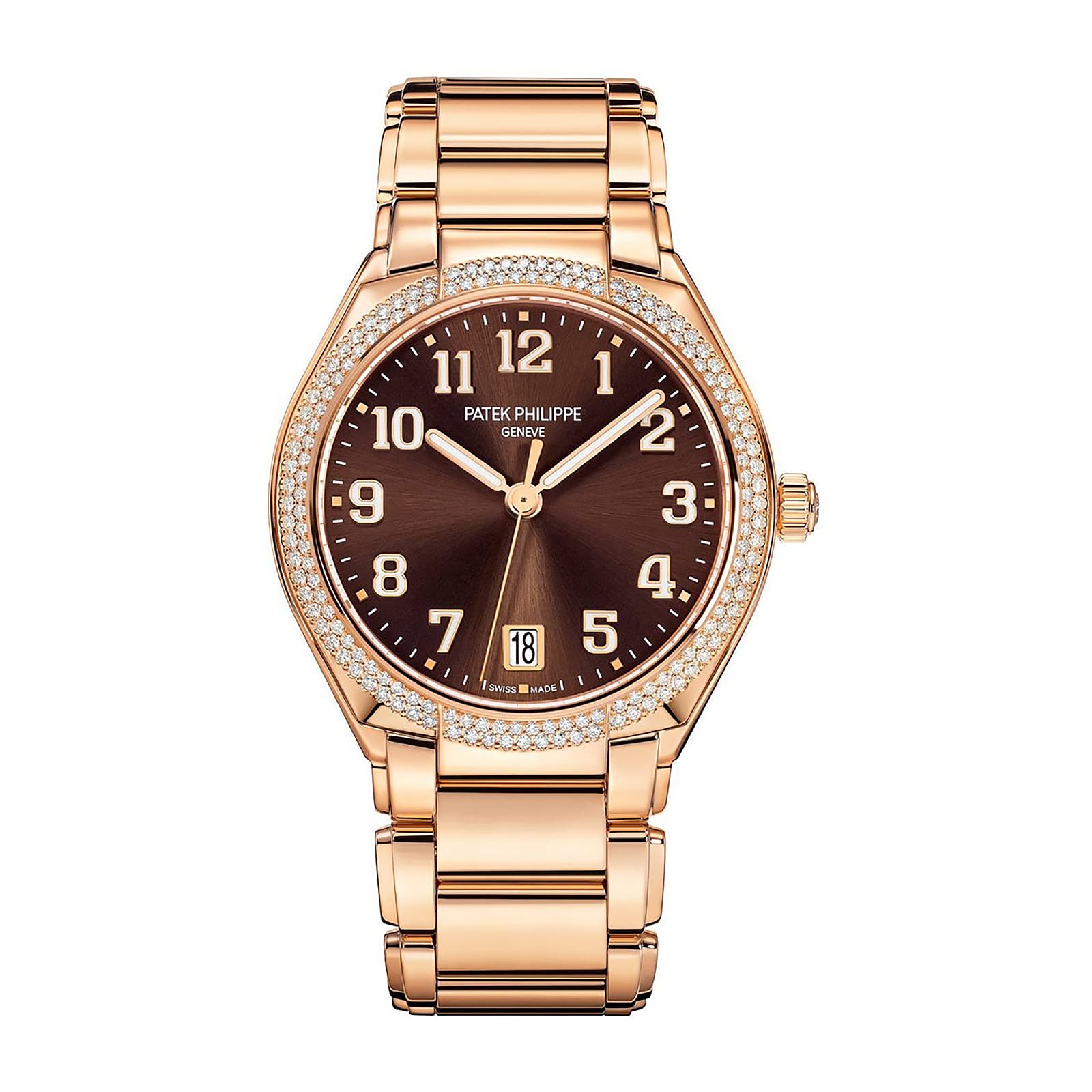 Fake Diamond Watch Replica Patek Philippe Twenty~4 Ladies Rose Gold Brown Sunburst 7300/1200R-001(1:1 replica) - Elite Watch Atelier