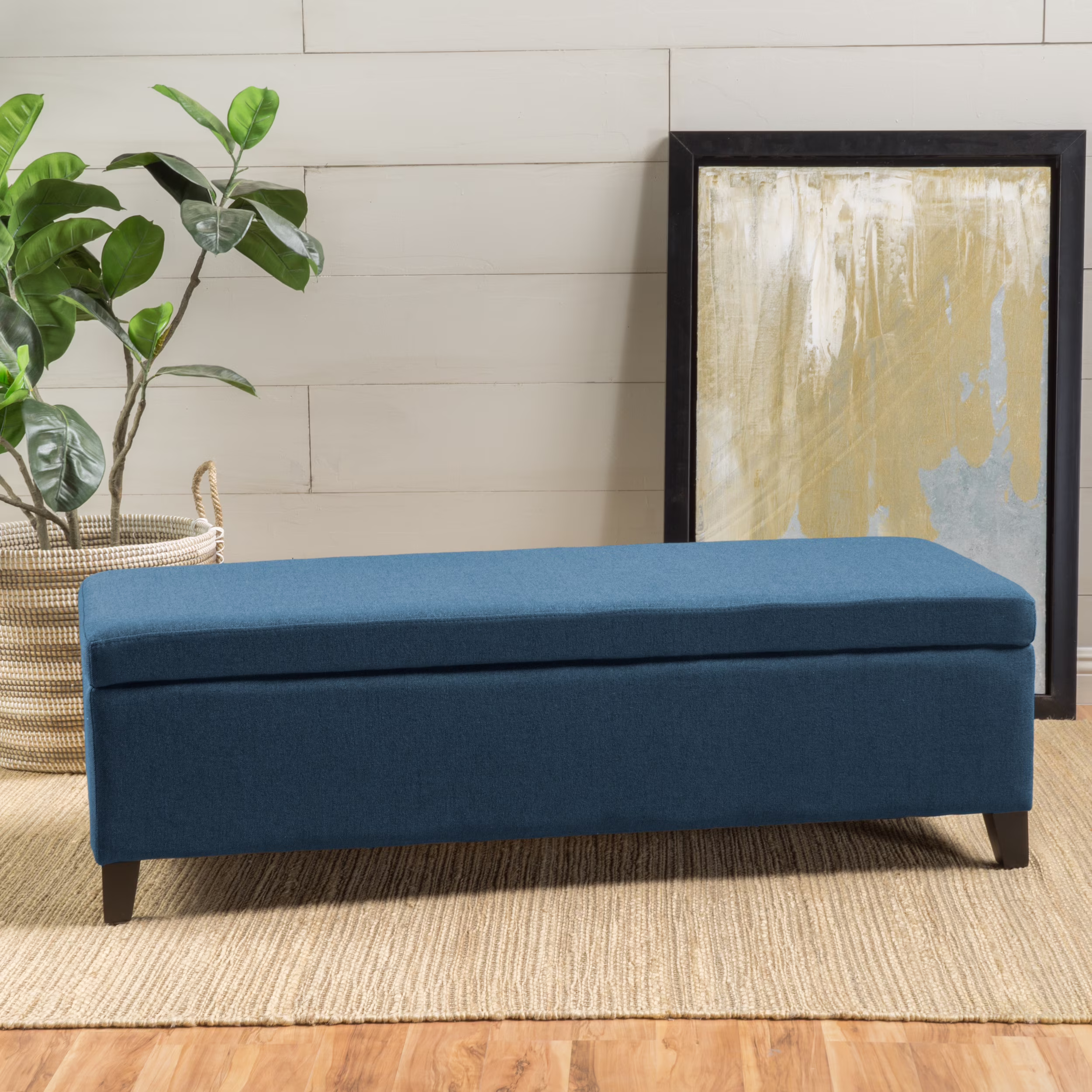 Noble House Hampton Contemporary Fabric Upholstered Storage Ottoman, White and Blue Floral - Image 16