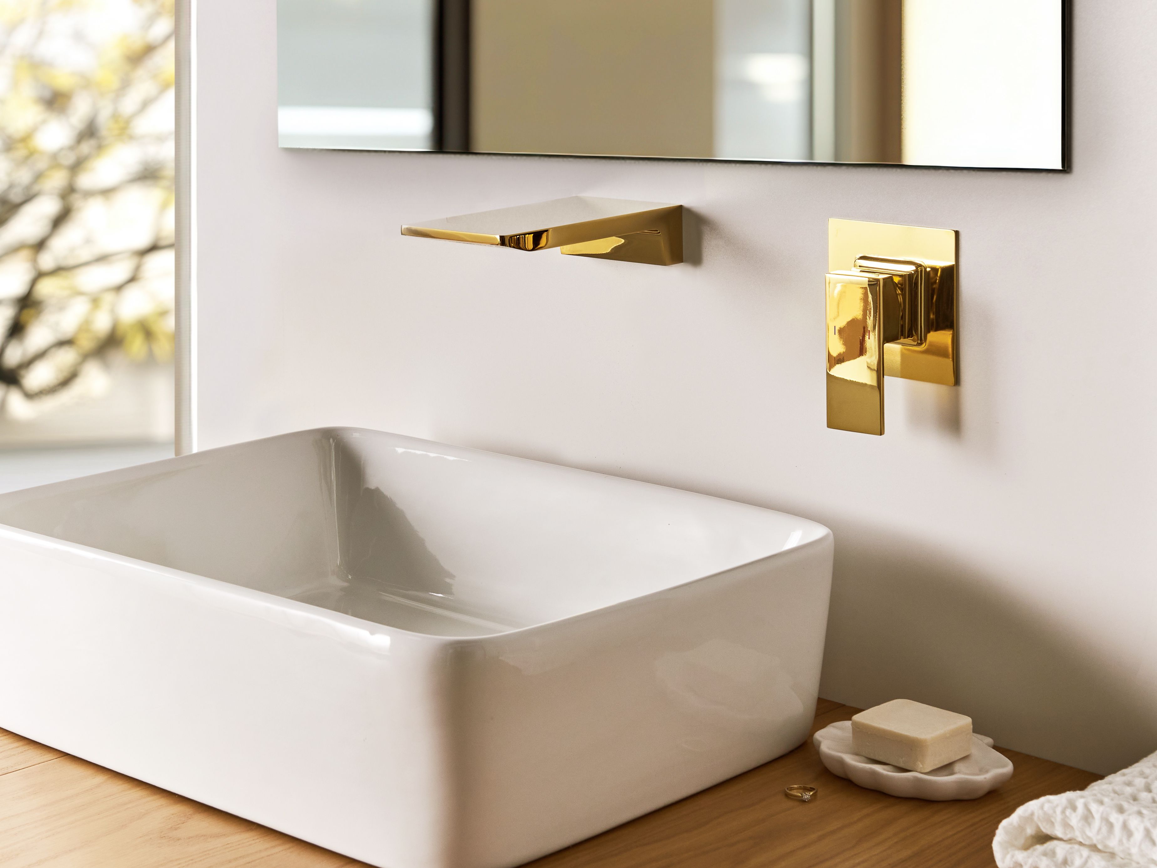 Wall Mounted Basin Mixer Tap KARUAY Brass Gold