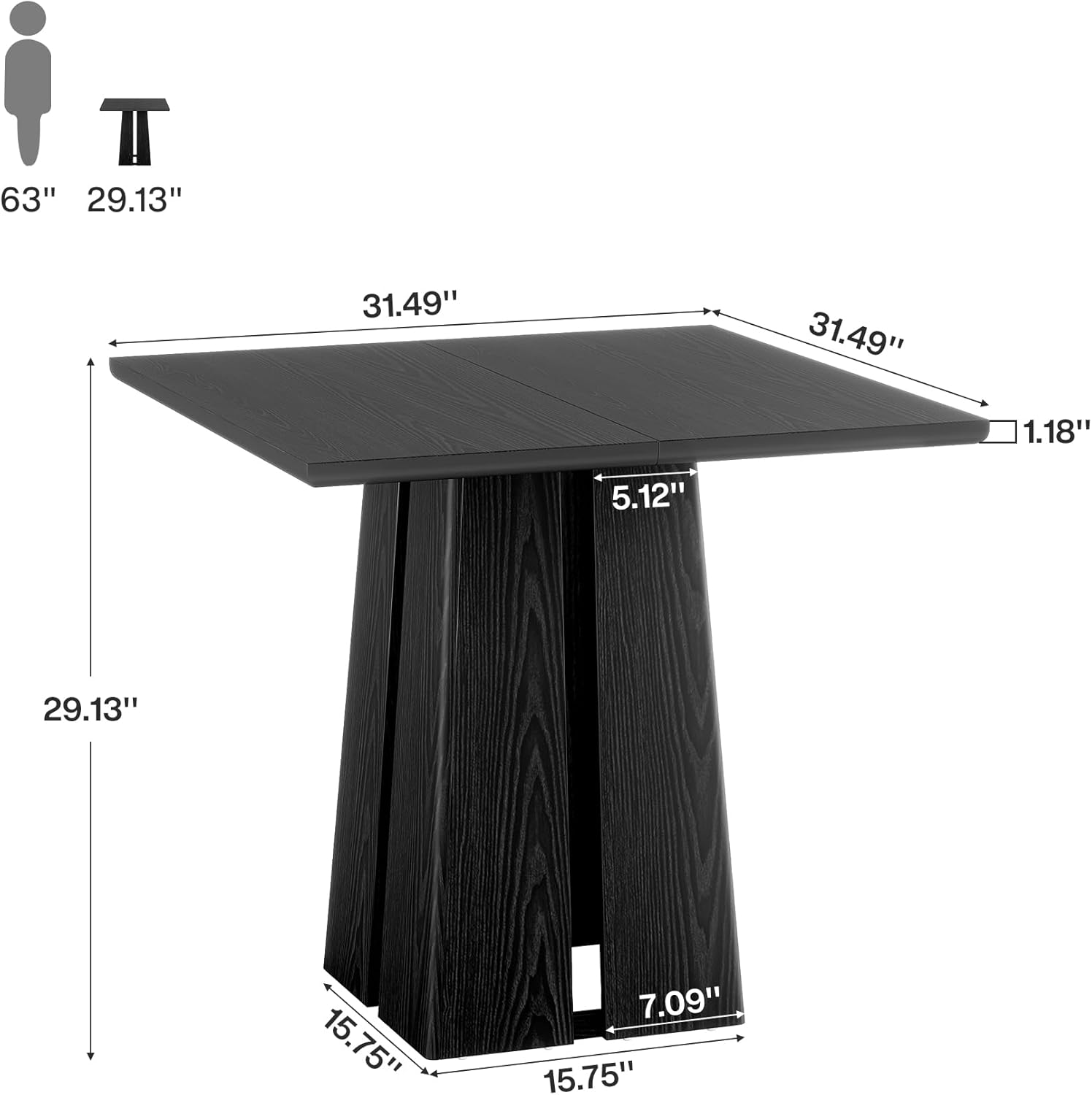 LITTLE TREE Wooden Square Dining Table 4 Sets, 31.5