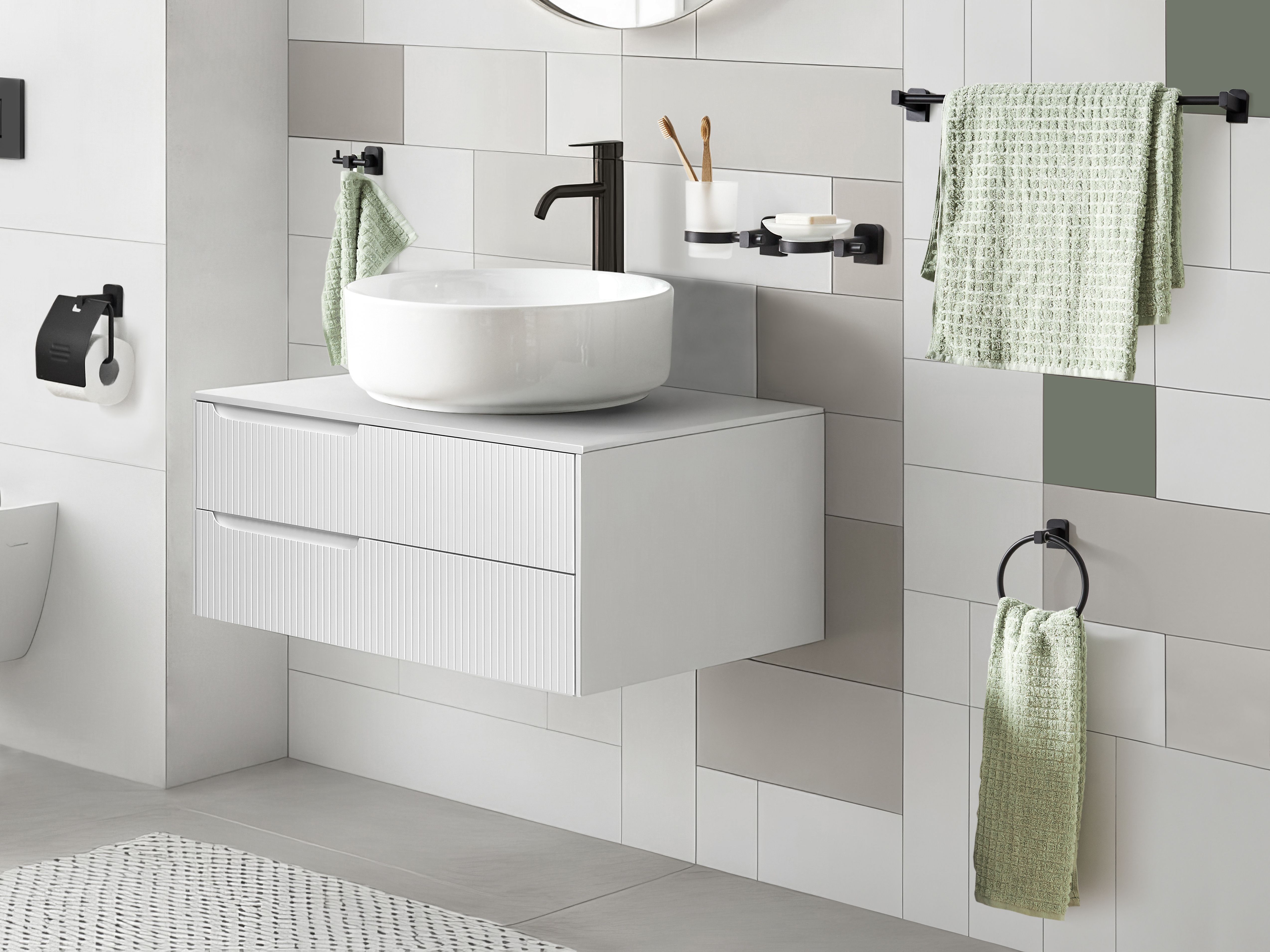 6-Piece Bathroom Hardware Set POCONE with Towel Bars and Hooks Black