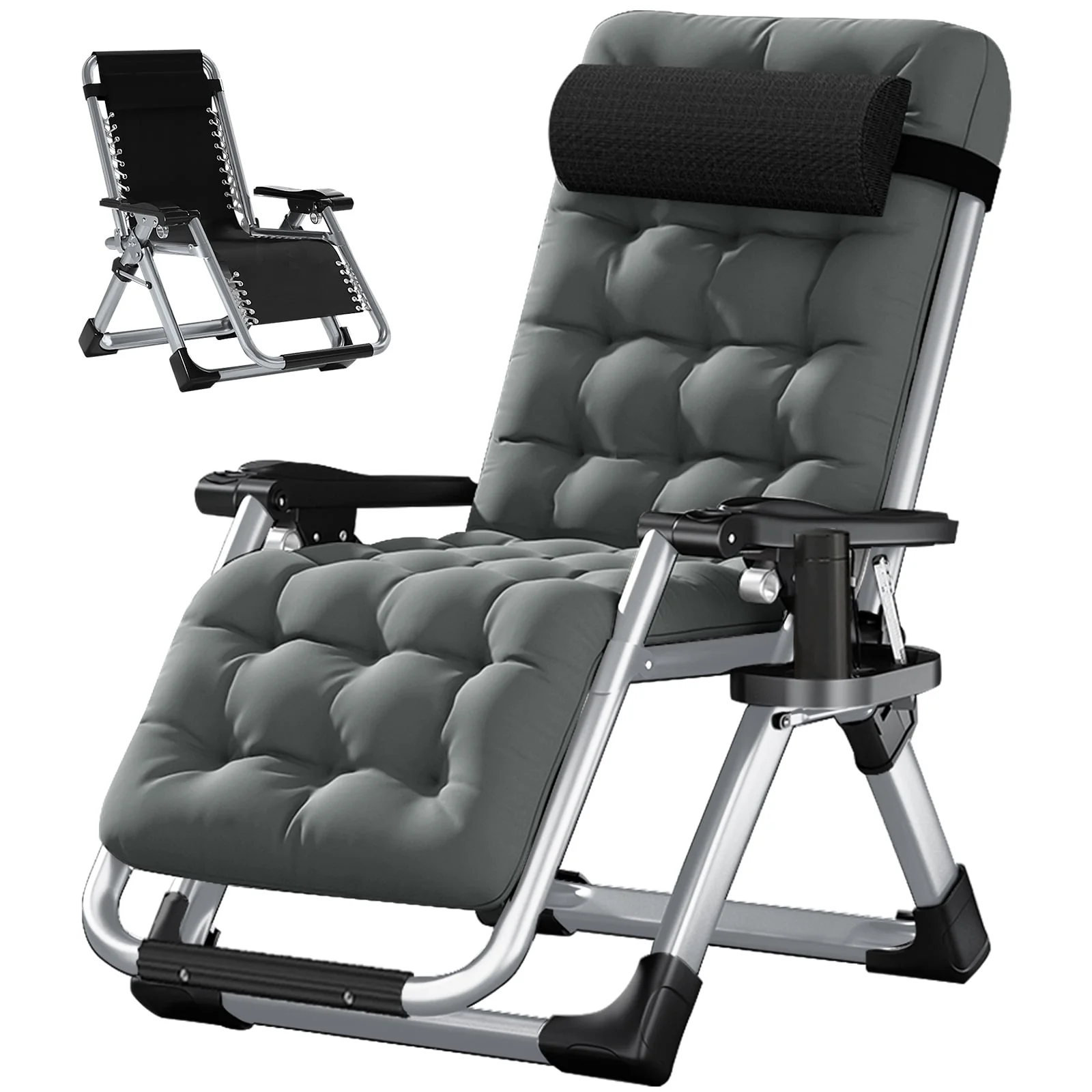 NAIZEA 2 Pack Zero Gravity Chair, Foldable Portable Lawn Recliner with Cushion, Headrest, Cup Holder, Black - Image 44