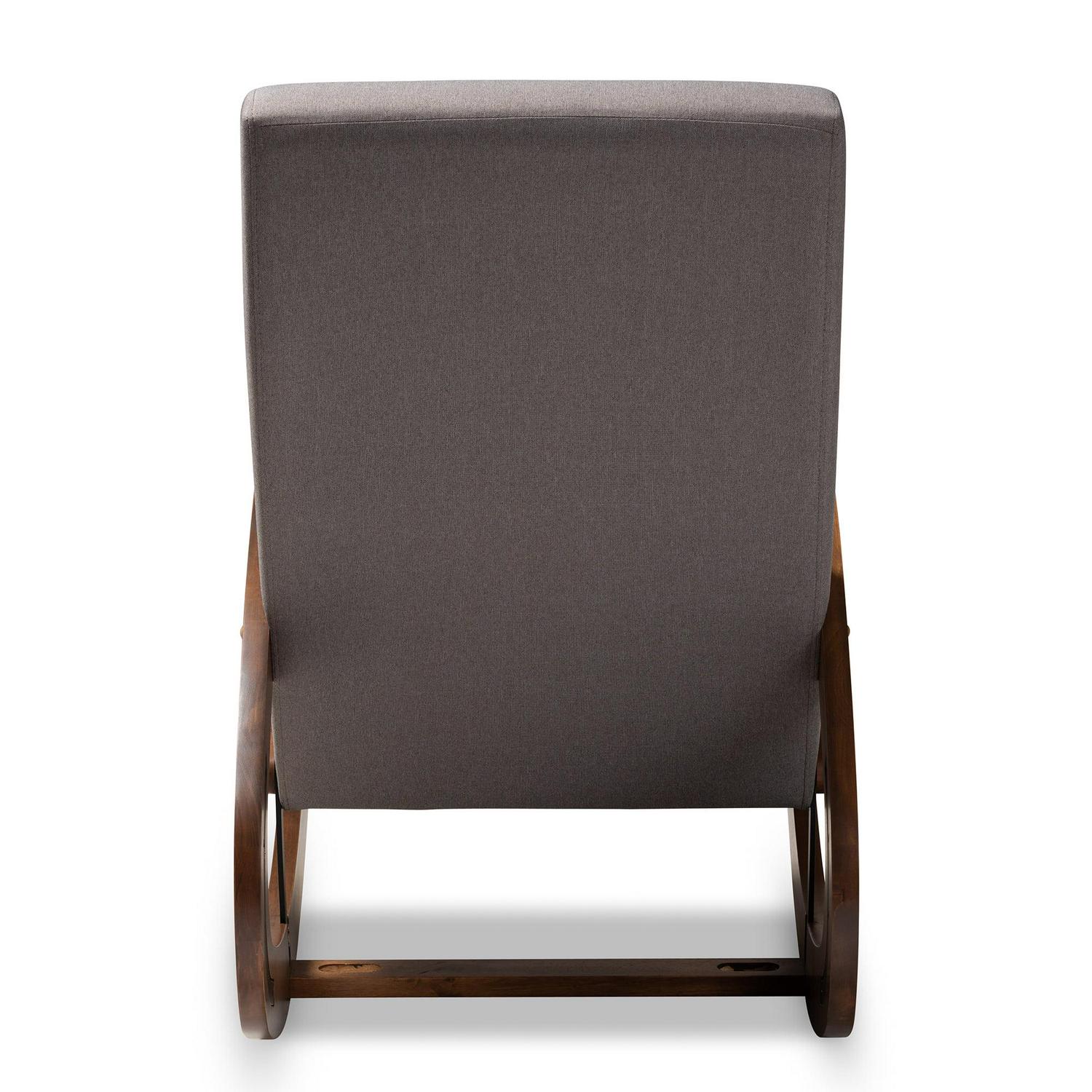 Baxton Studio Kaira Upholstered and Walnut-Finished Wood Rocking Chair. Gray Fabric