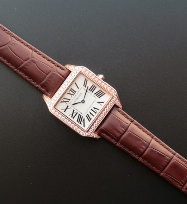 Replica Cartier Santos WH100751 Diamond RG White Dial Leather Strap A9015 - Top club