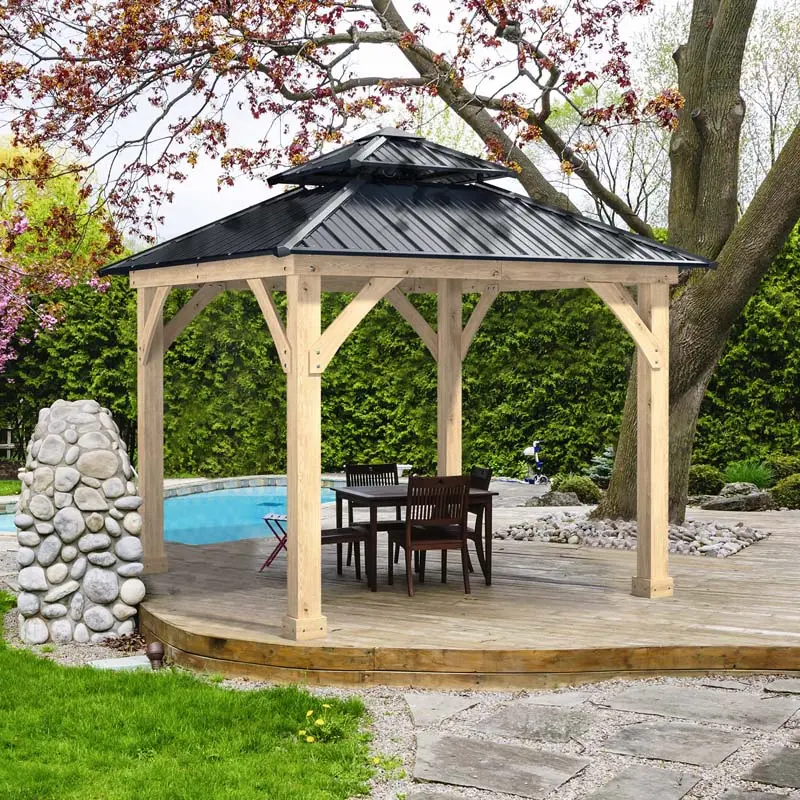 Hardtop Patio Gazebo, 10 x 10 FT, Gray, Wood And Steel - Image 7 Hardtop Patio Gazebo, 10 x 10 FT, Gray, Wood And Steel - Image 7