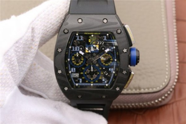 Replica Richard Mille RM011 SS Felipe Massa 10th Anniversary KVF Crystal Skeleton Dial Blue Black Rubber Strap A7750 - Top club
