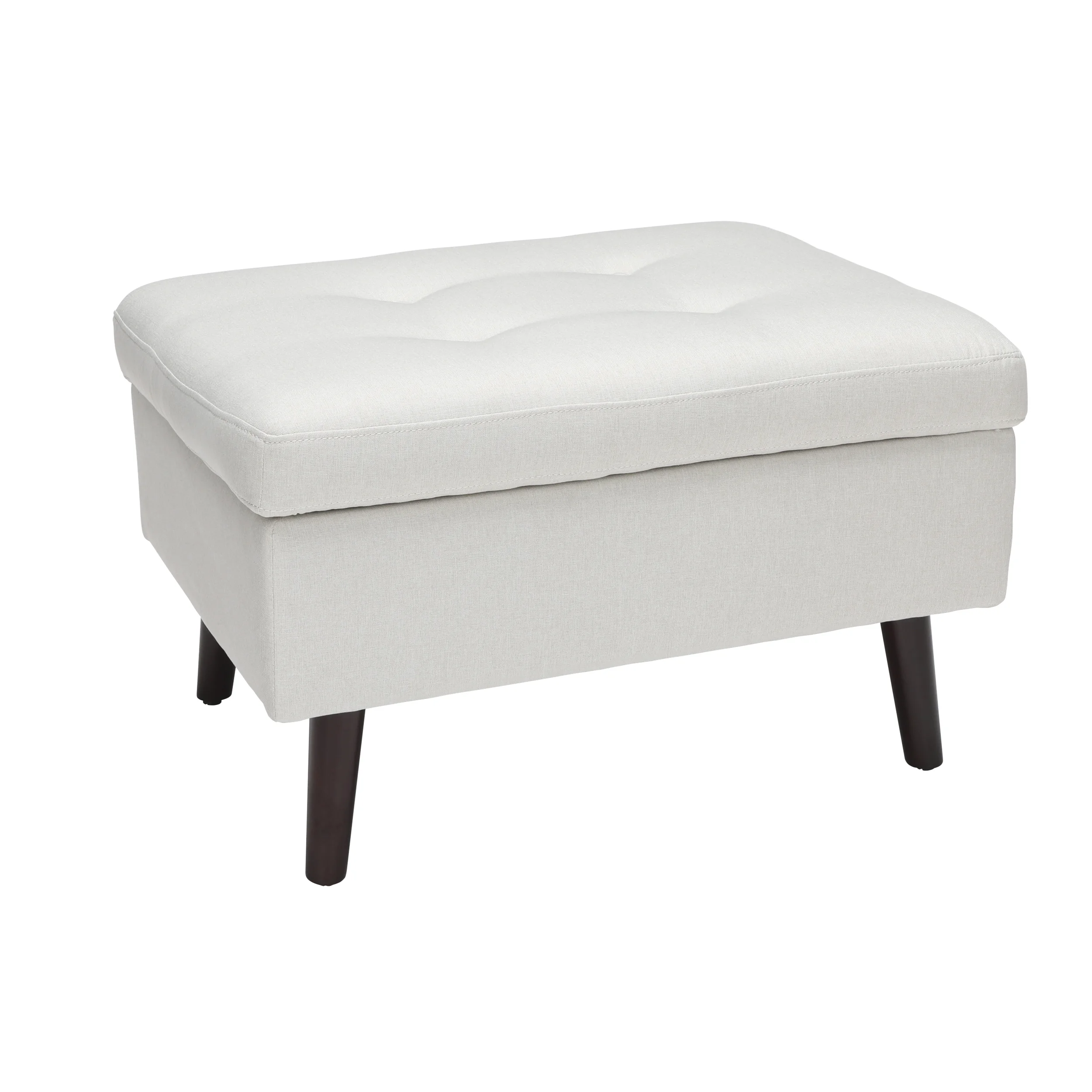 OFM Mid Century Modern Tufted Fabric Storage Ottoman, Walnut Legs, in Beige