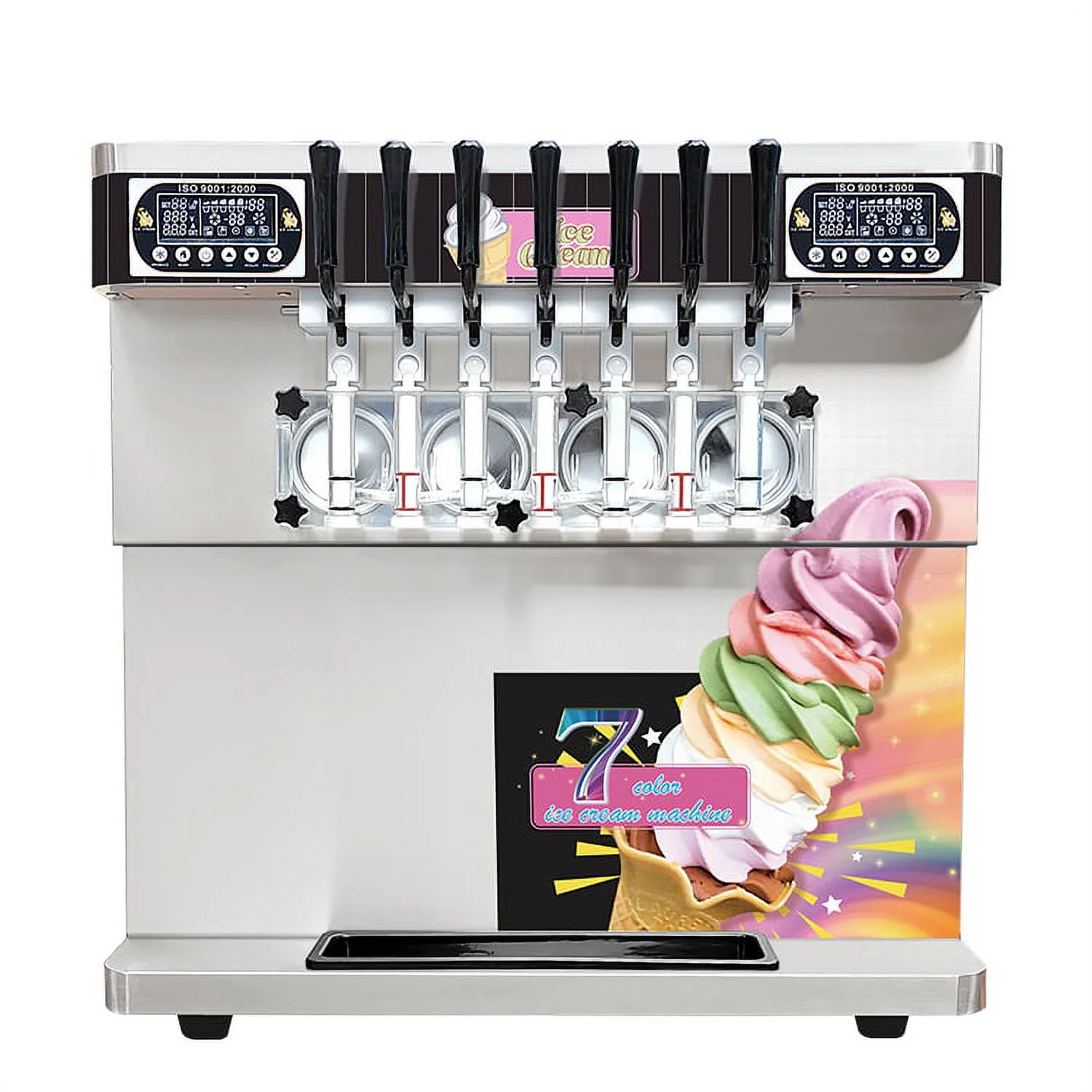 Kolice ETL Commercial Countertop 7 Flavors Soft Serve Ice Cream Machine-Transperant Dispenser, Upper Tanks Refrigerated - Image 2