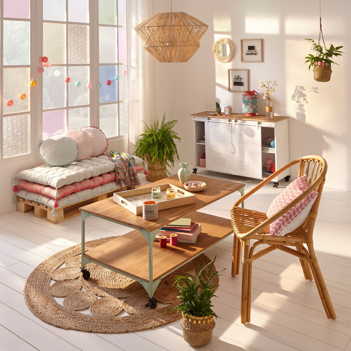 Round rug "Esra", jute Beige, D.80 cm