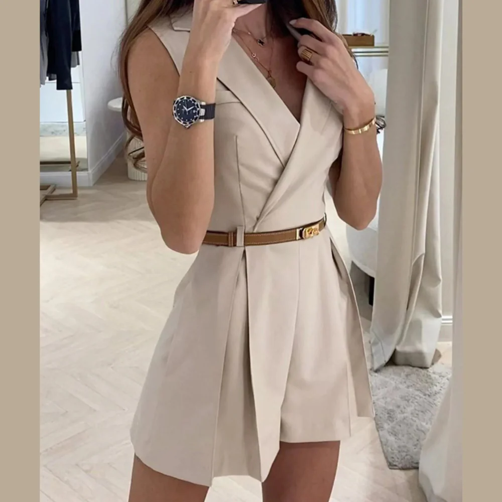 Solid Sleeveless Surplice Romper - ZKZOOK