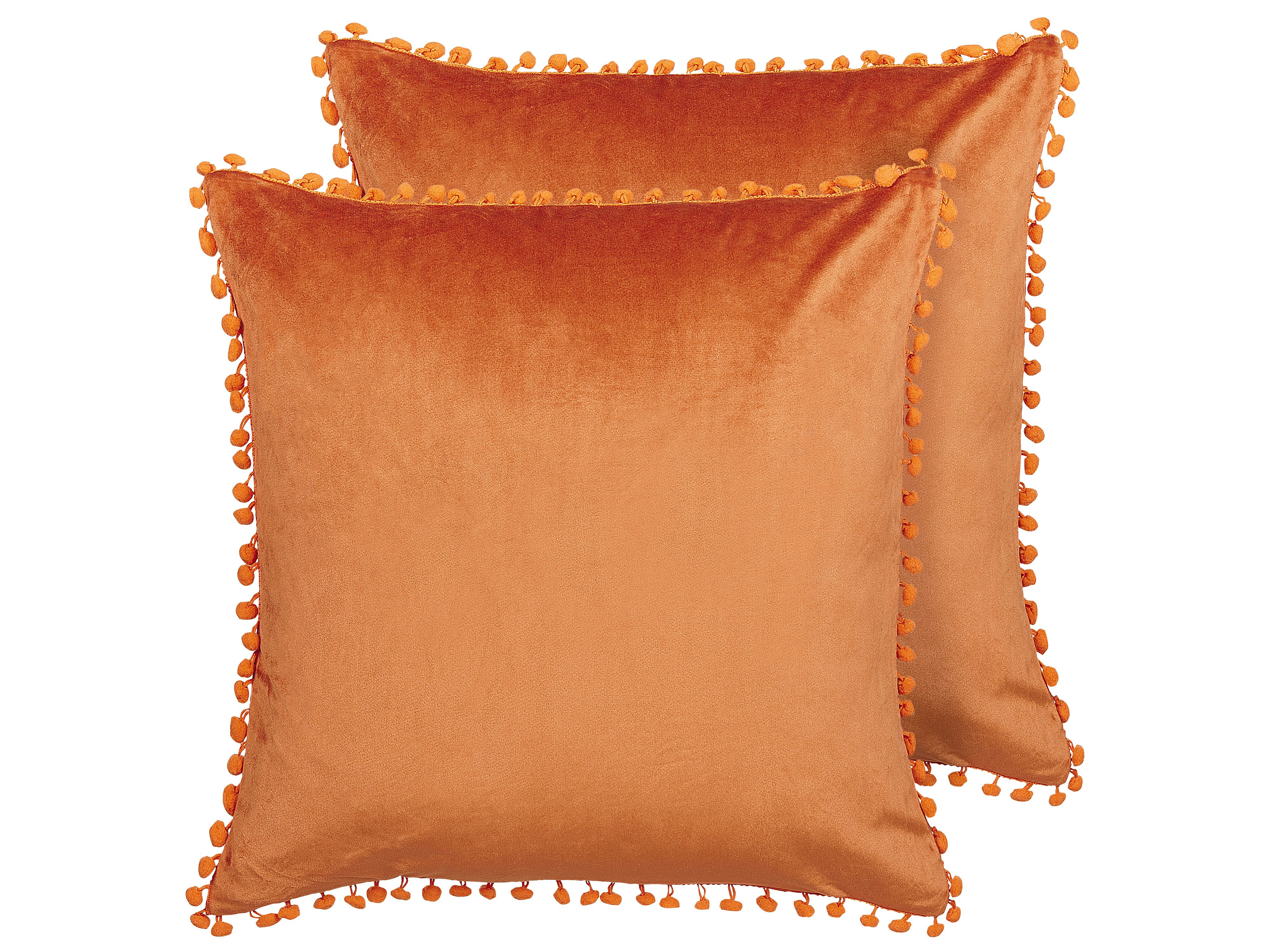 Set of 2 Decorative Cushions AERANGIS Velvet 45 x 45 cm Orange Solid