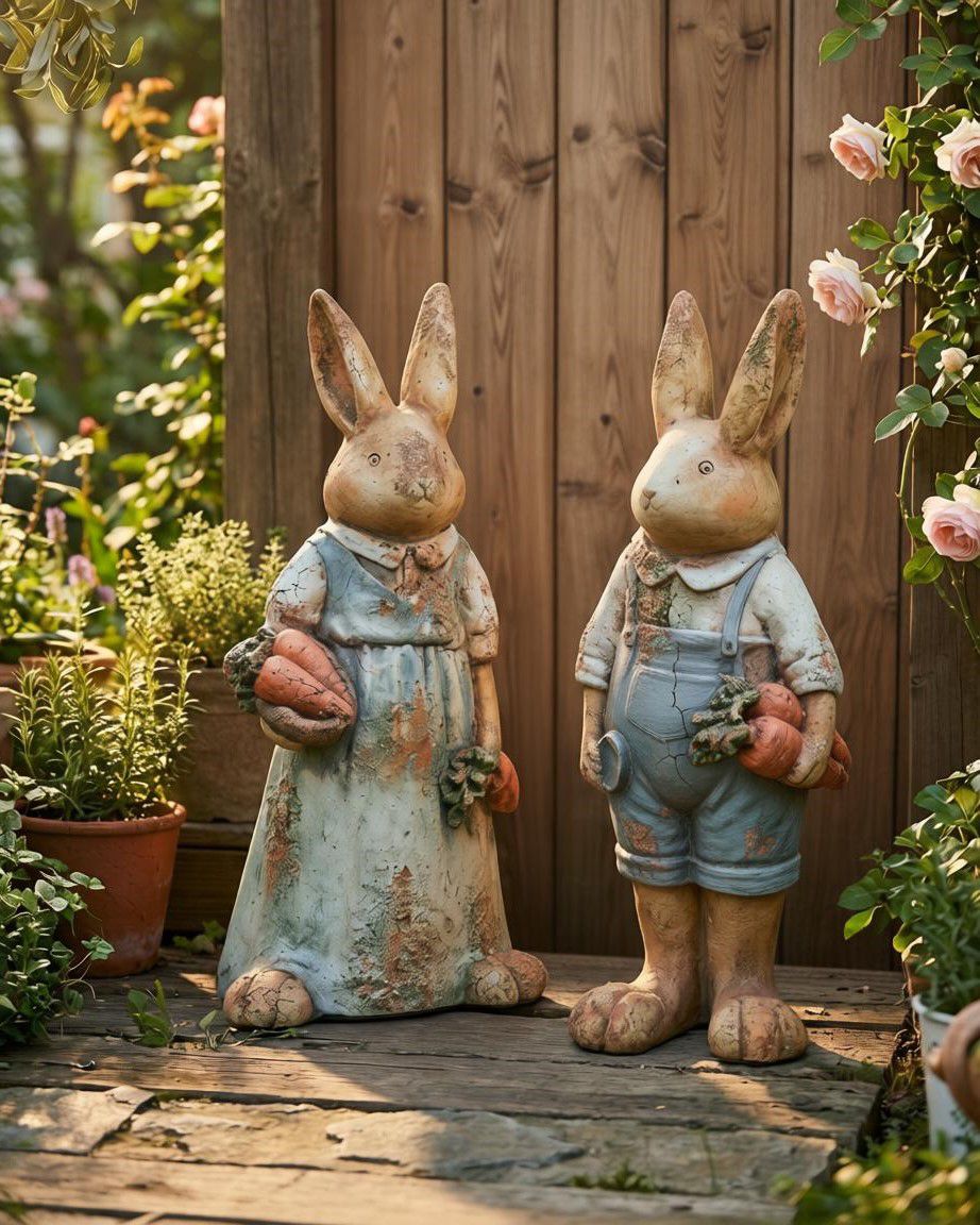 Set of 2 Garden Statues BAROLO Rabbit Multicolour