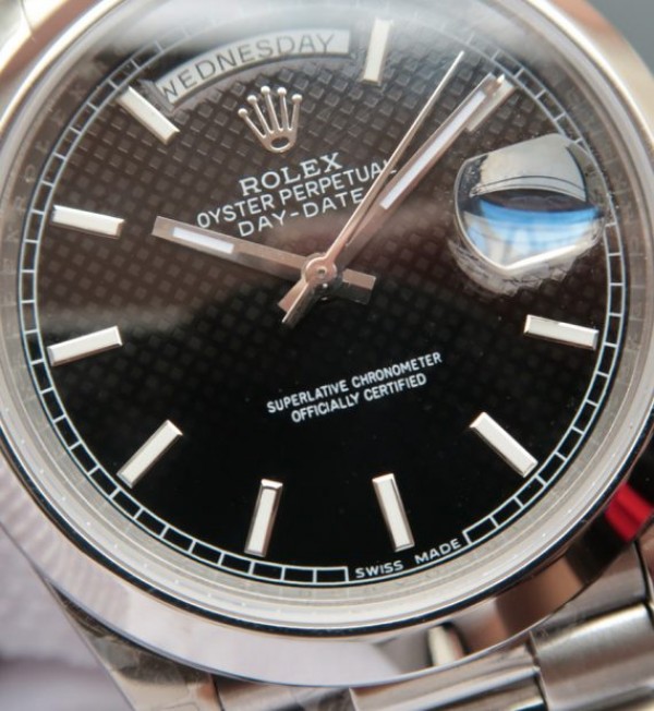 Replica Rolex Day-Date II 228239 SS Textured Black Dial SS Bracelet A3255 - Elite Watch Atelier
