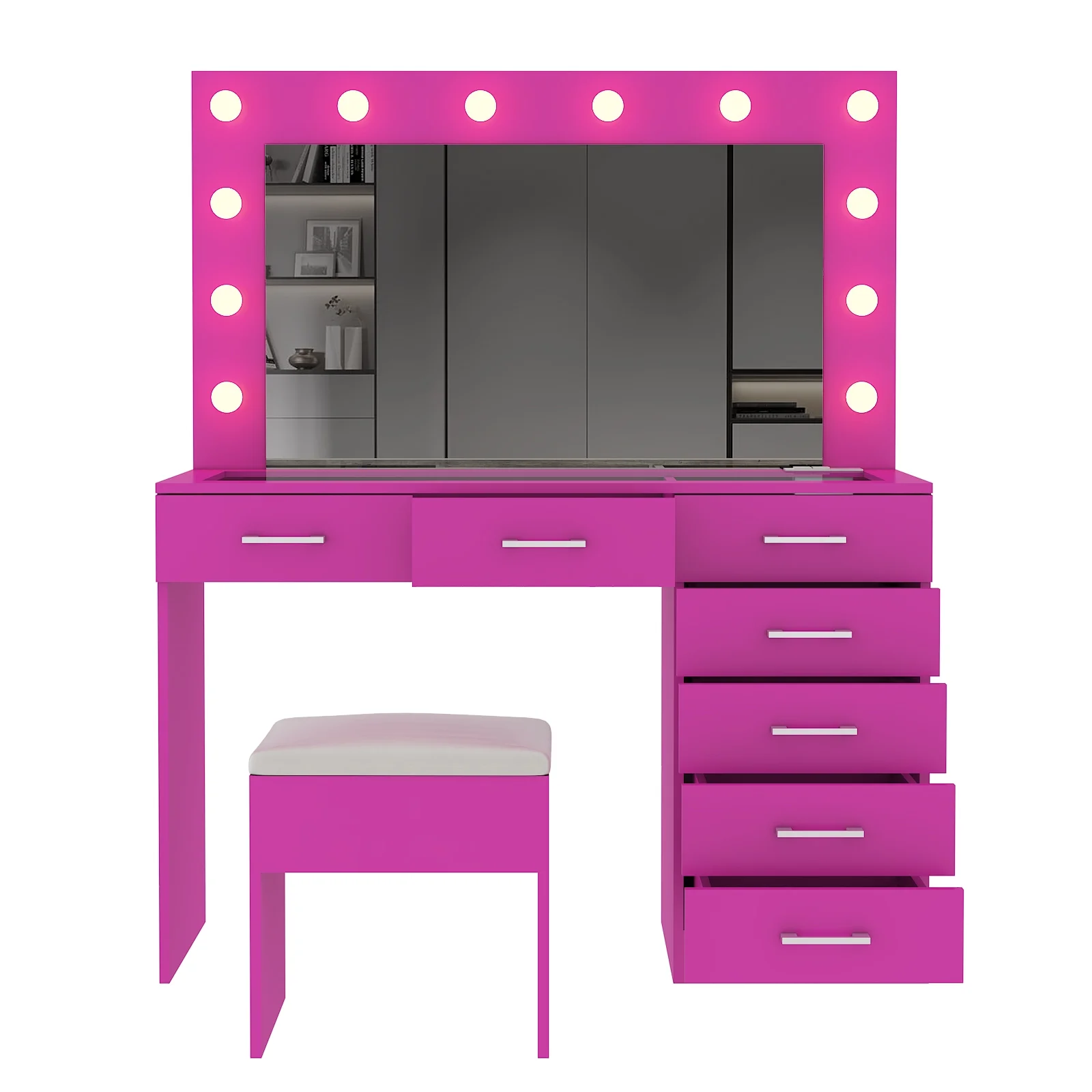 Ktaxon Large Makeup Vanity, Vanity Table Set w/ Visible Glass Top w/ Charging Station, White - Image 70
