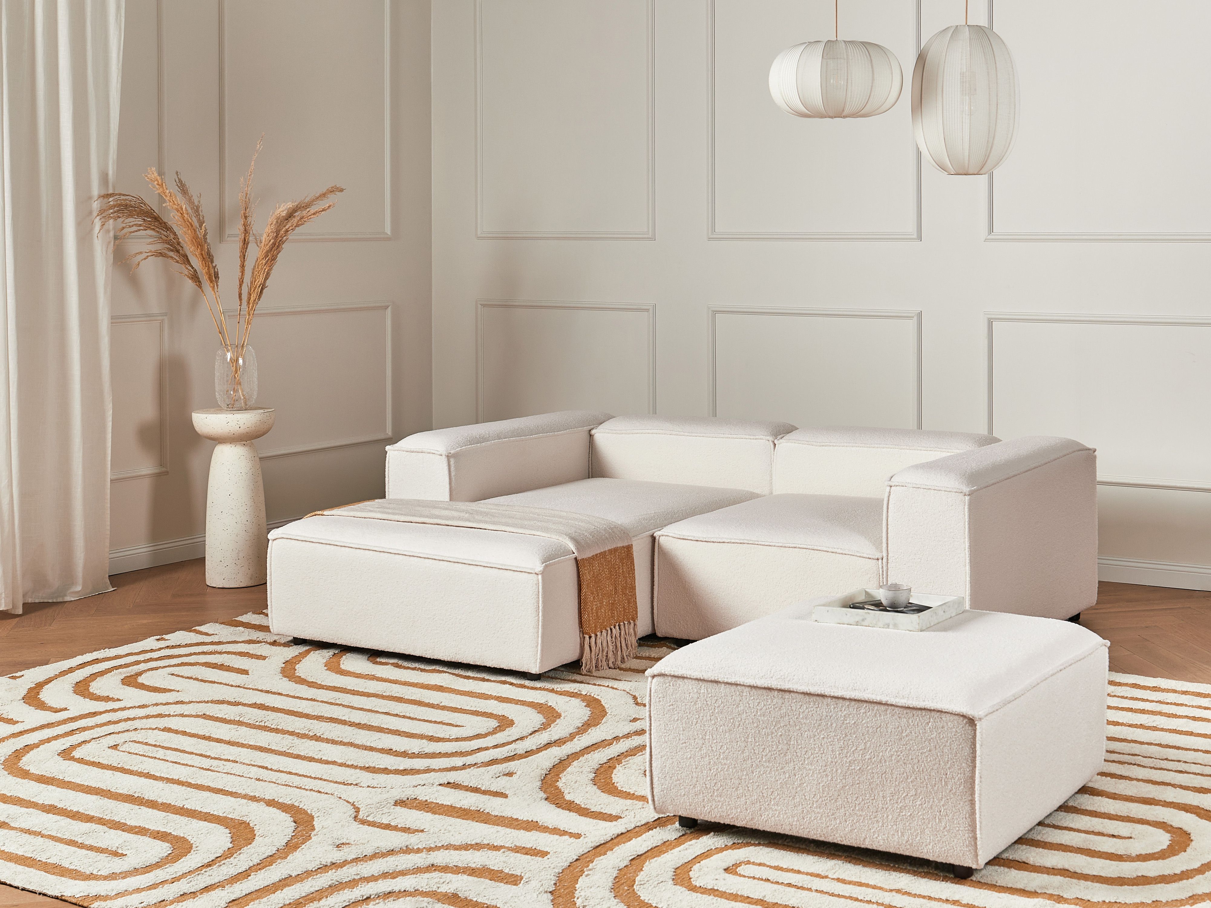 Modular Corner Sofa 2 Seater ARDAL Boucle Off-White with Ottoman Right Hand