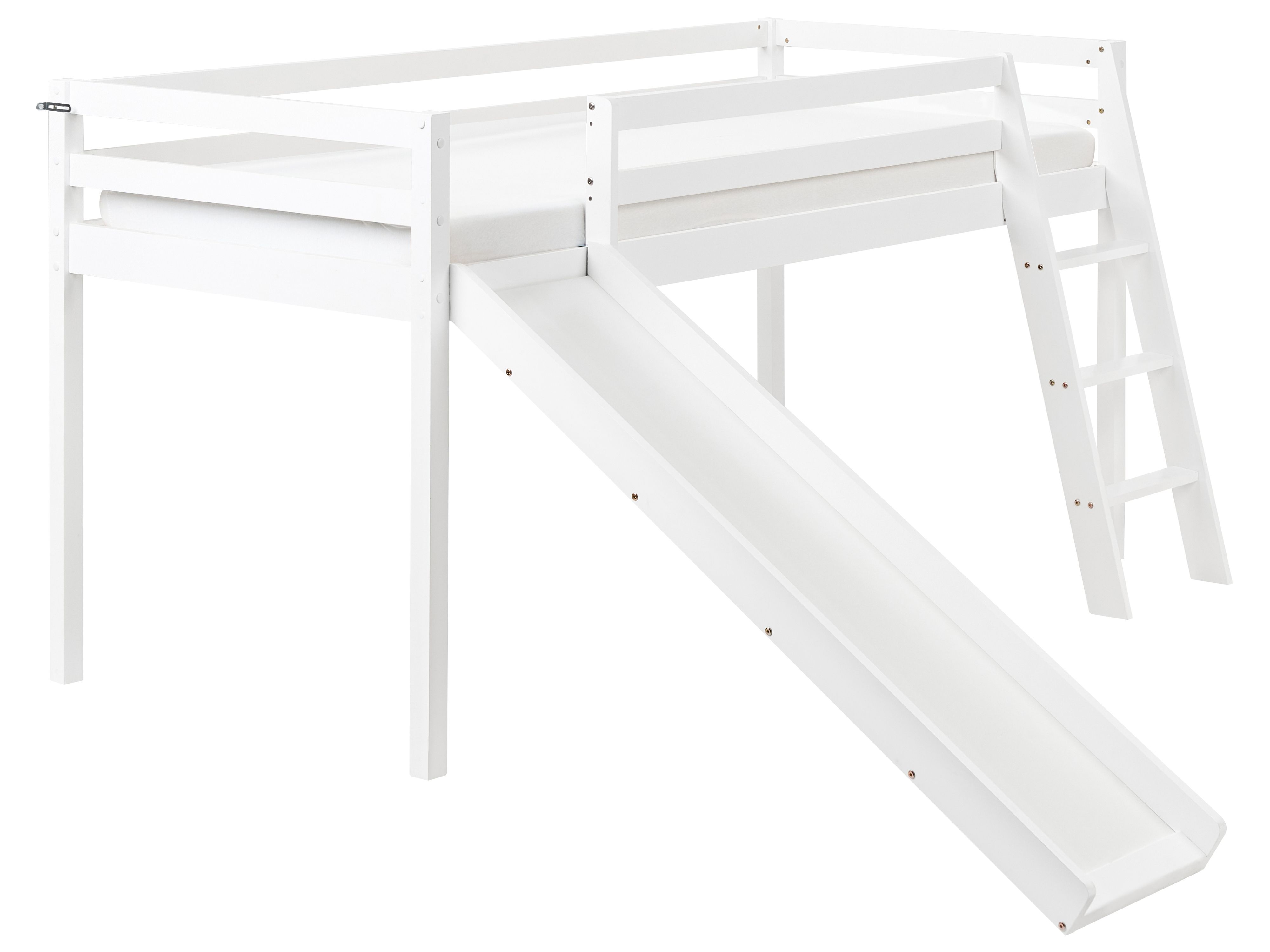 Mid Sleeper Bed Pine Wood STAPLE 90 x 200 cm (EU Single) with Slide White