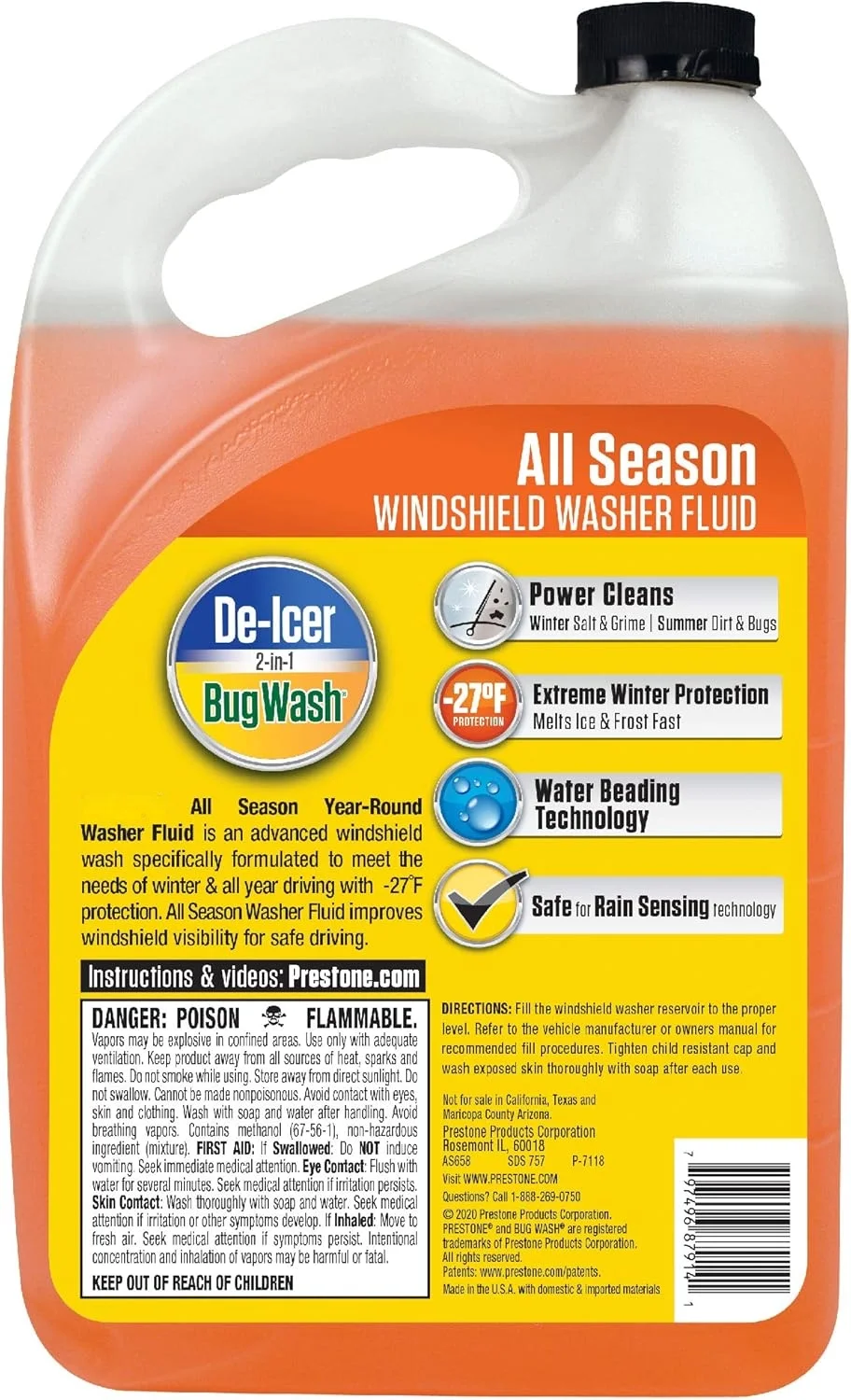 6-Pack 1-Gallon 3-in-1 Windshield Washer Fluid, All-Season Formula for Cleaning, Defrosting, and Protecting Car, Truck, and Vehicle Windshields