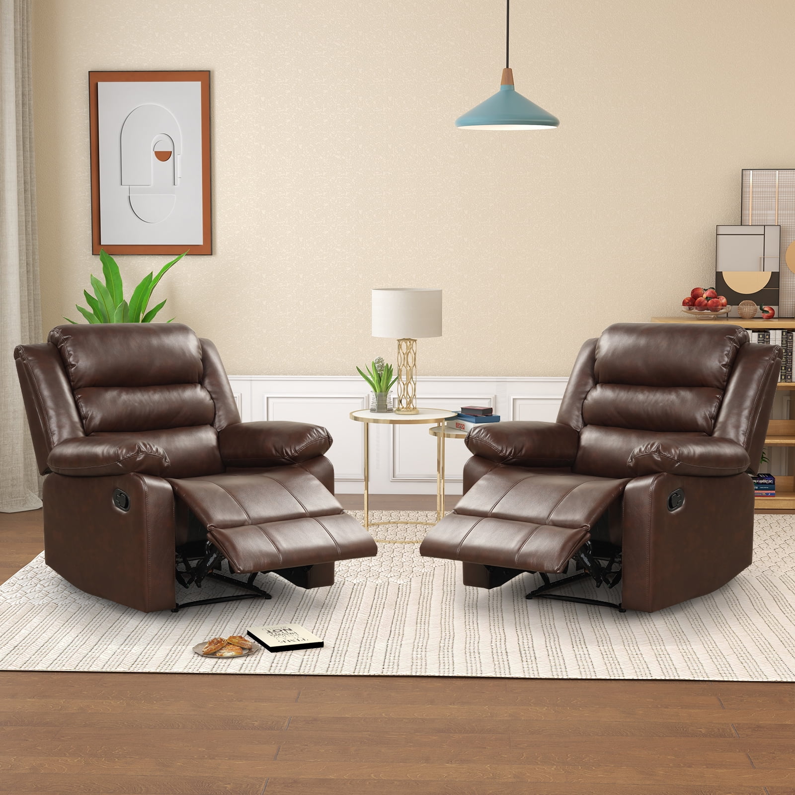 Bonzy Home Recliner Chairs for Living Room Overstuffed Breathable Fabric Reclining Chair Manual Sofa Brown - Image 38