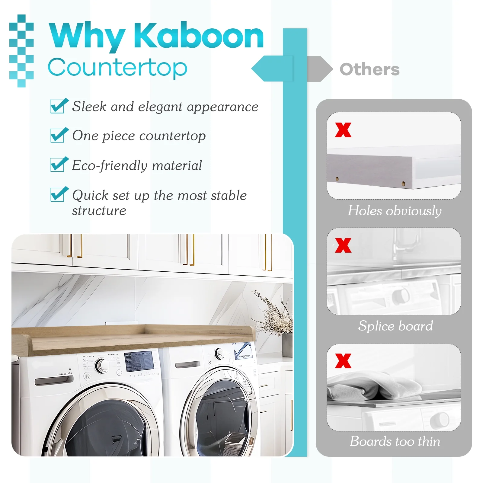 Kaboon Washer Dryer Countertop with Edge Rails, 27.5" x 54", Light Walnut - Image 35