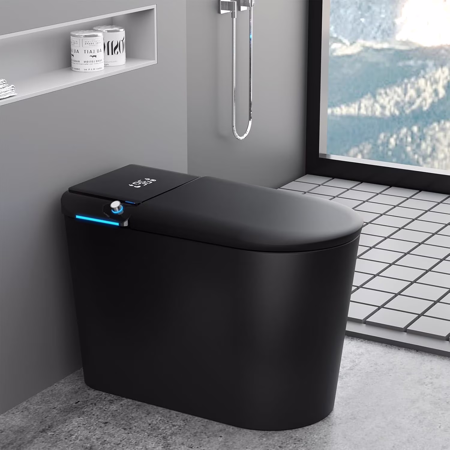 LALAHOO Smart Toilet with Bidet Built in, Auto Open & Close, Elongated Heated seat, Foot Sensor Flush, LED Display, Warm Water Wash, Dryer, Night Light, Black - Image 3