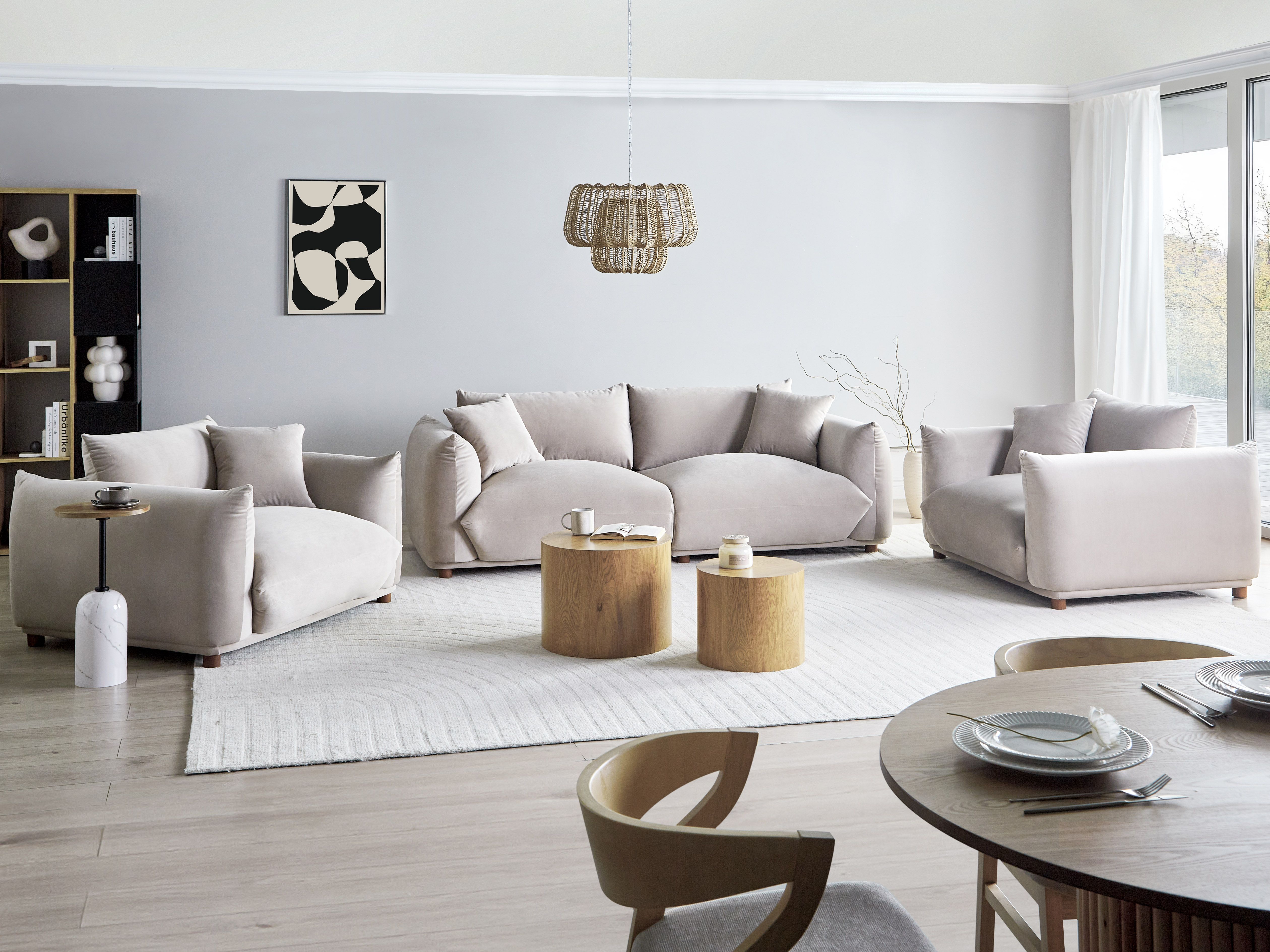 Living Room Set 5 Seater LUVOS Velvet Taupe