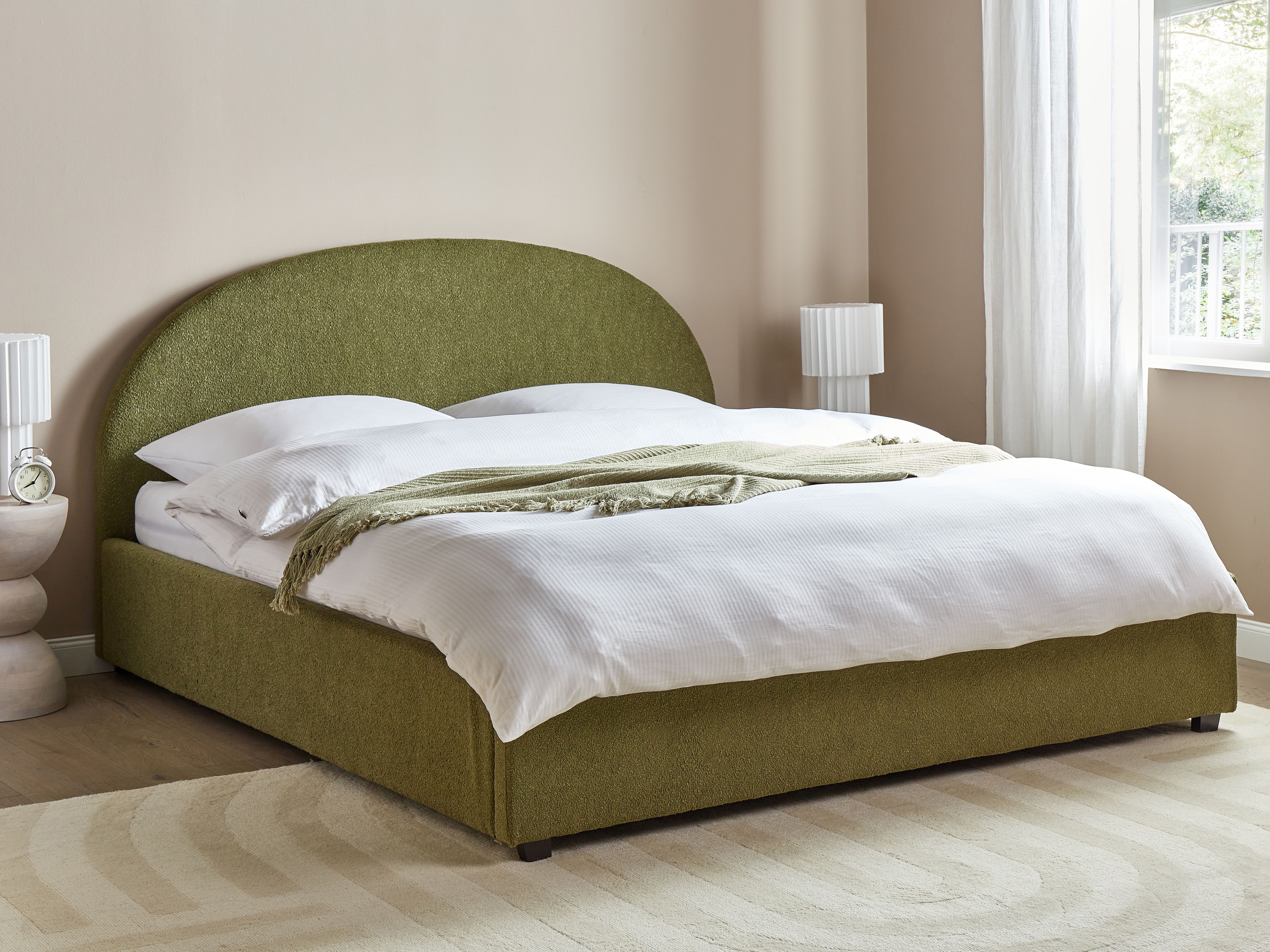 Ottoman Bed Boucle VAUCLUSE 180 x 200 cm (EU Super King) Olive Green