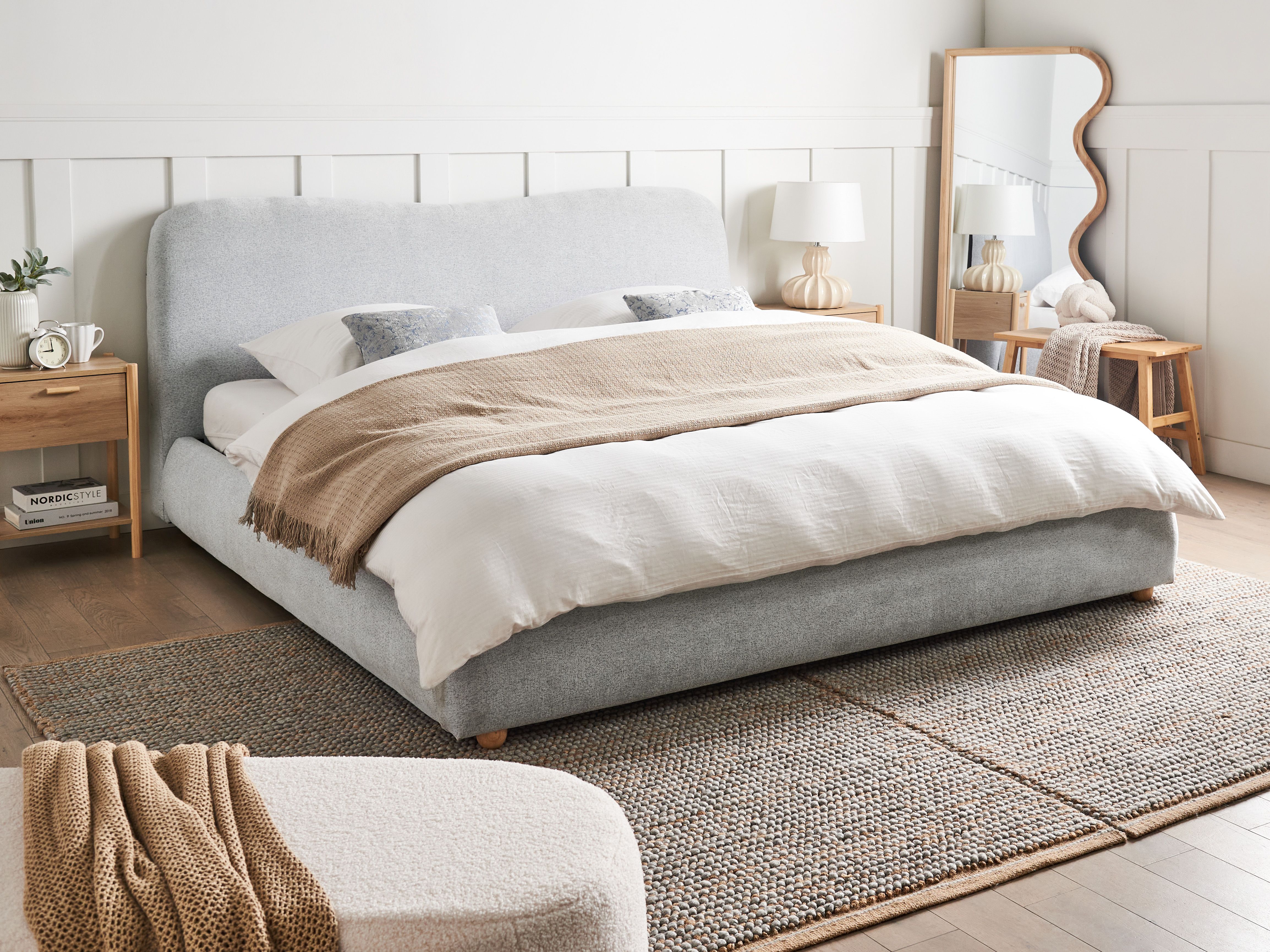Ottoman Bed Fabric BLAGNAC 180 x 200 cm (EU Super King) Light Grey