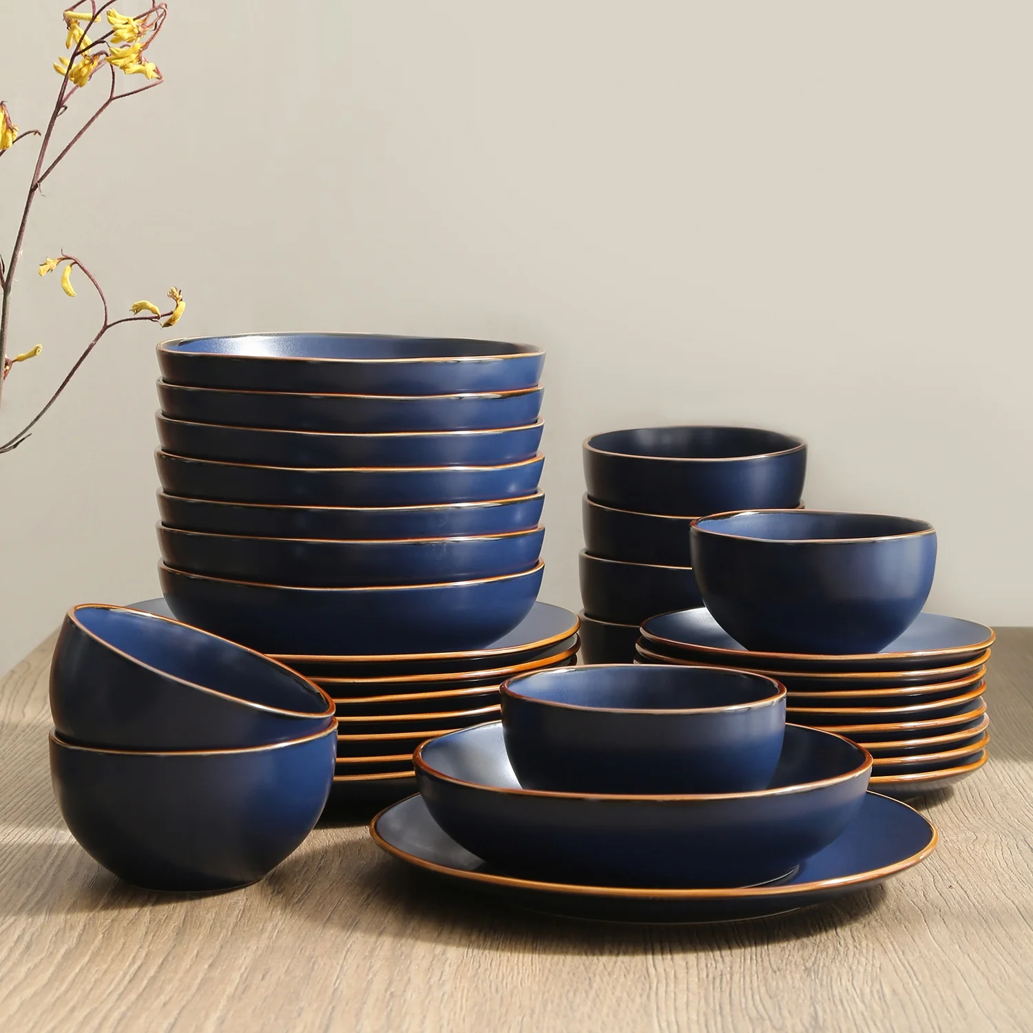 Stone + Lain Brasa Stoneware Collection Dinnerware Set, 32-Piece Service for 8, Blue