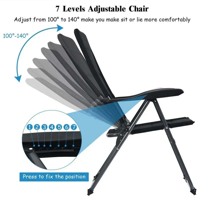 2 Pack Folding Patio Chairs, 7 Position Adjustable Outdoor Sling Recliner Camping Chairs - Image 10 2 Pack Folding Patio Chairs, 7 Position Adjustable Outdoor Sling Recliner Camping Chairs - Image 10
