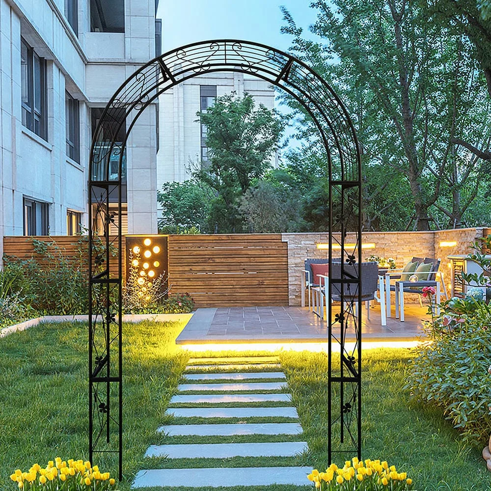 Barara King Garden Plants Arch Trellis,Metal Garden Arch with doors Garden Arbor Trellis Climbing Plants Support Arch Wedding Arch Black