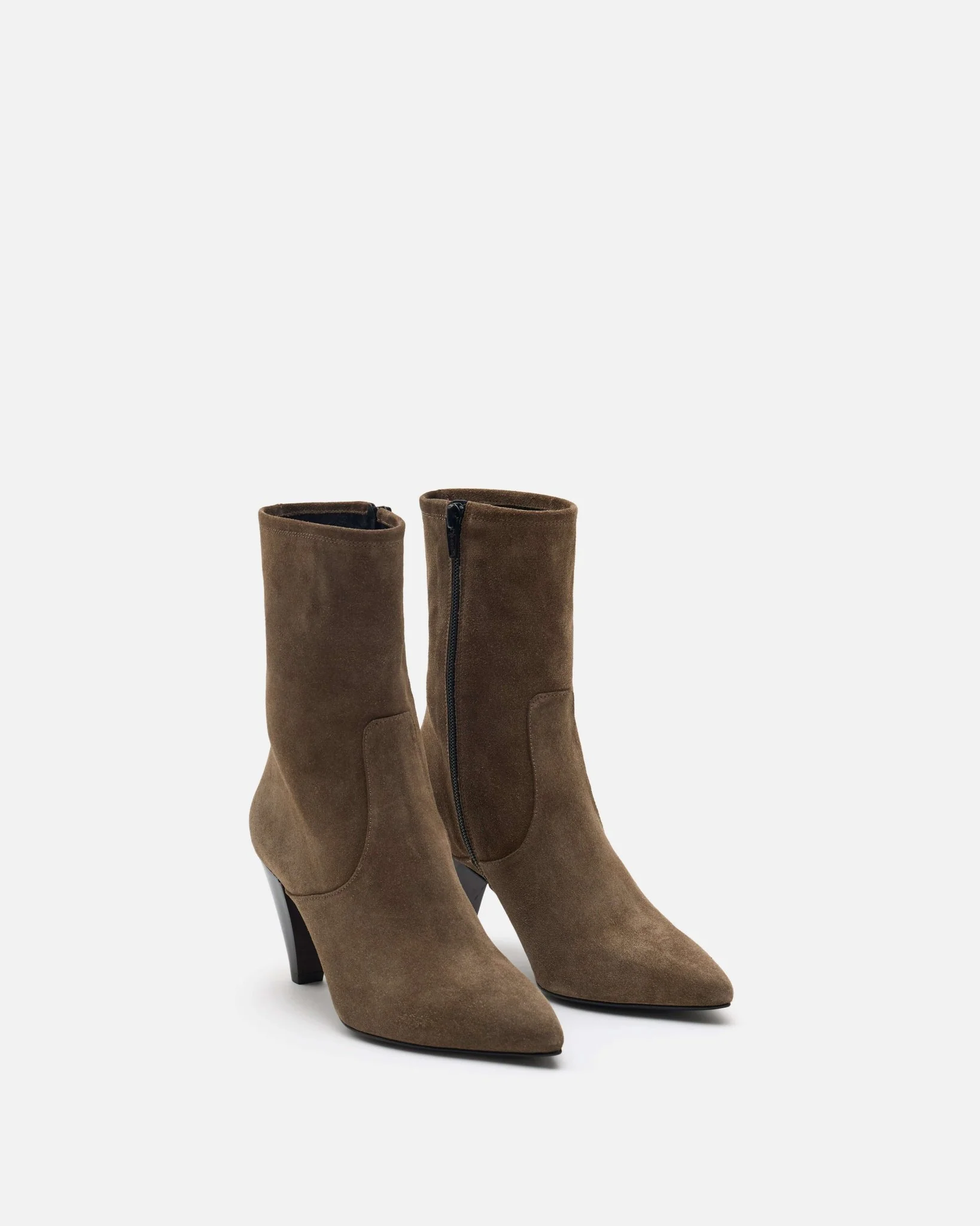 BOTTINES FLAVIE/VEL - En cuir velours à talons kitten kaki