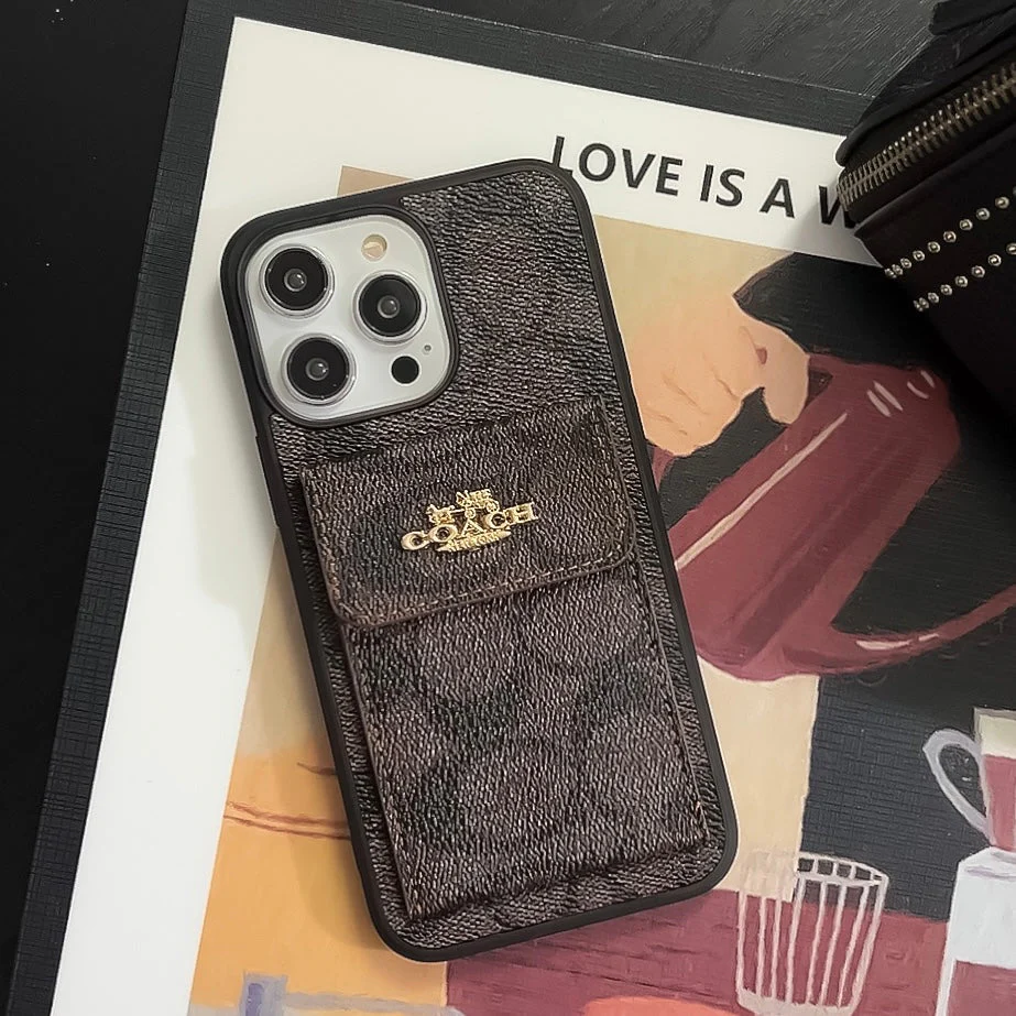 Coach iPhone Case With Card Holder Wallet Dark Brown  -SZK240425 - Wholesale & Influencer