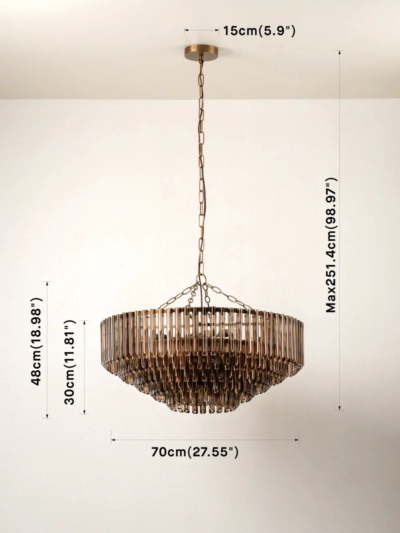 Petalia - 9 light bronze and smoked chocolate glass tube wide chandelier