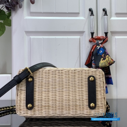 Woven Rattan Mini Handbag with Black Handle & Strap1:1High-quality replica