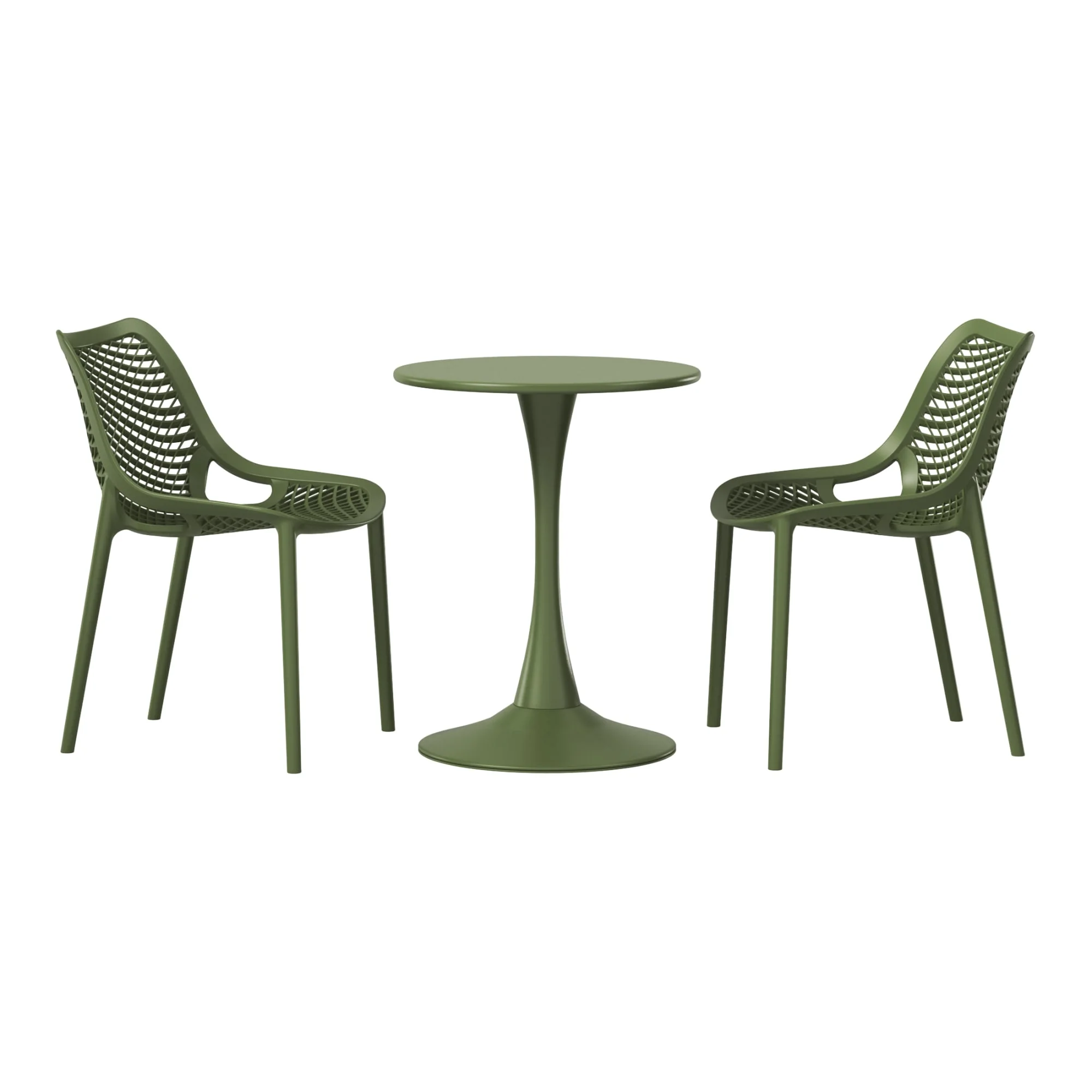WestinTrends Playa 3-Piece Outdoor Round Metal Dining Table Set And Stackable Resin Patio Dining Side Chairs, Olive Green - Image 16