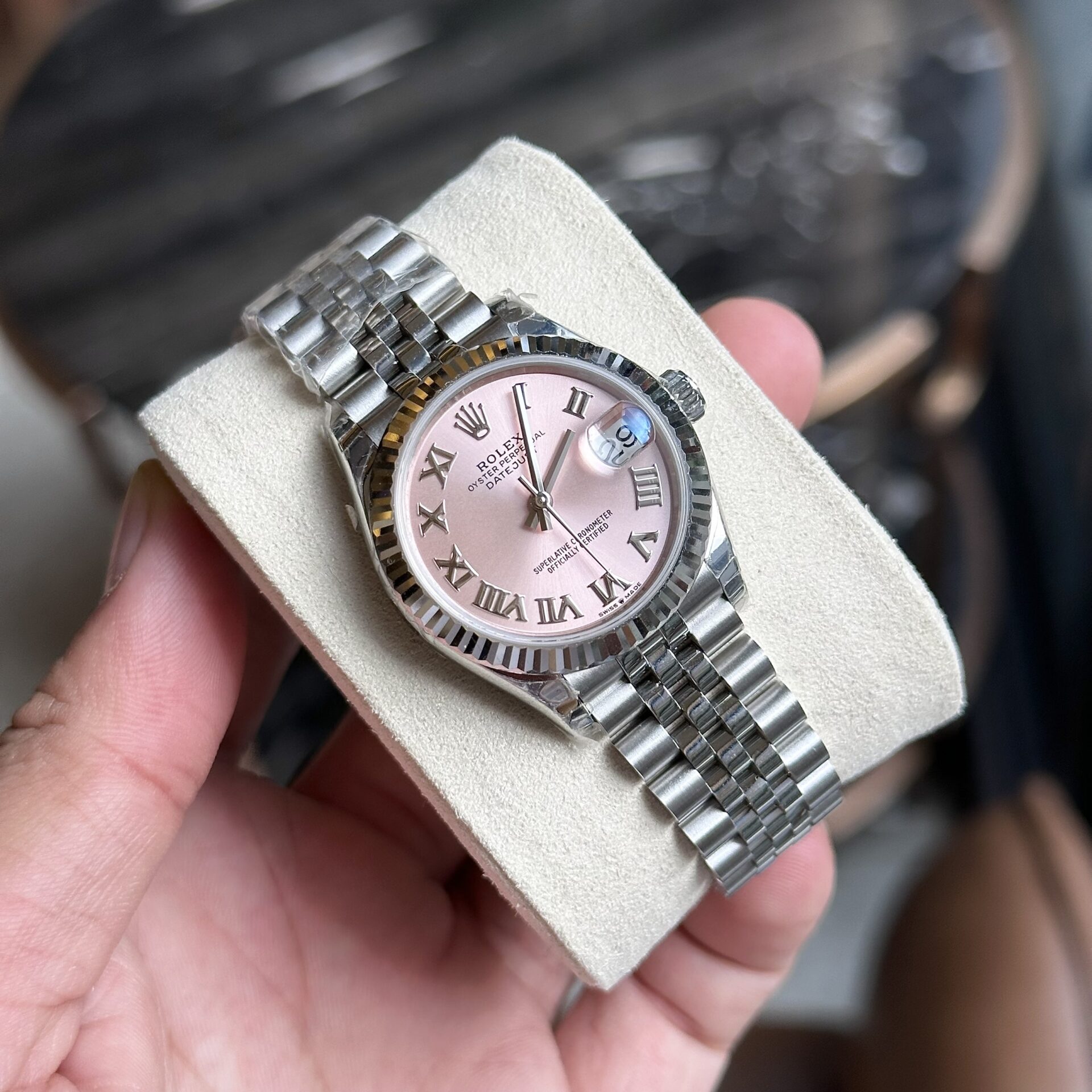 Rolex DateJust Pink Dial Replica Women s Watch Roman Numerals EW 31mm - Elite Watch Atelier