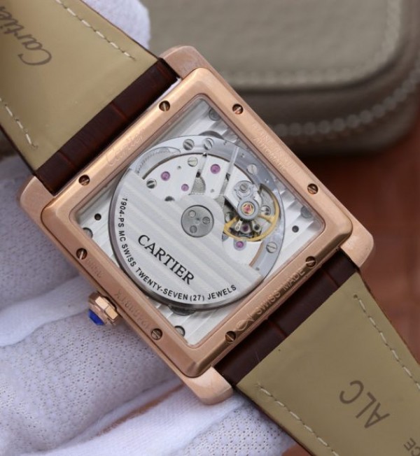 Replica Cartier Tank MC RG Gray Textured Dial Brown leather strap - Top club