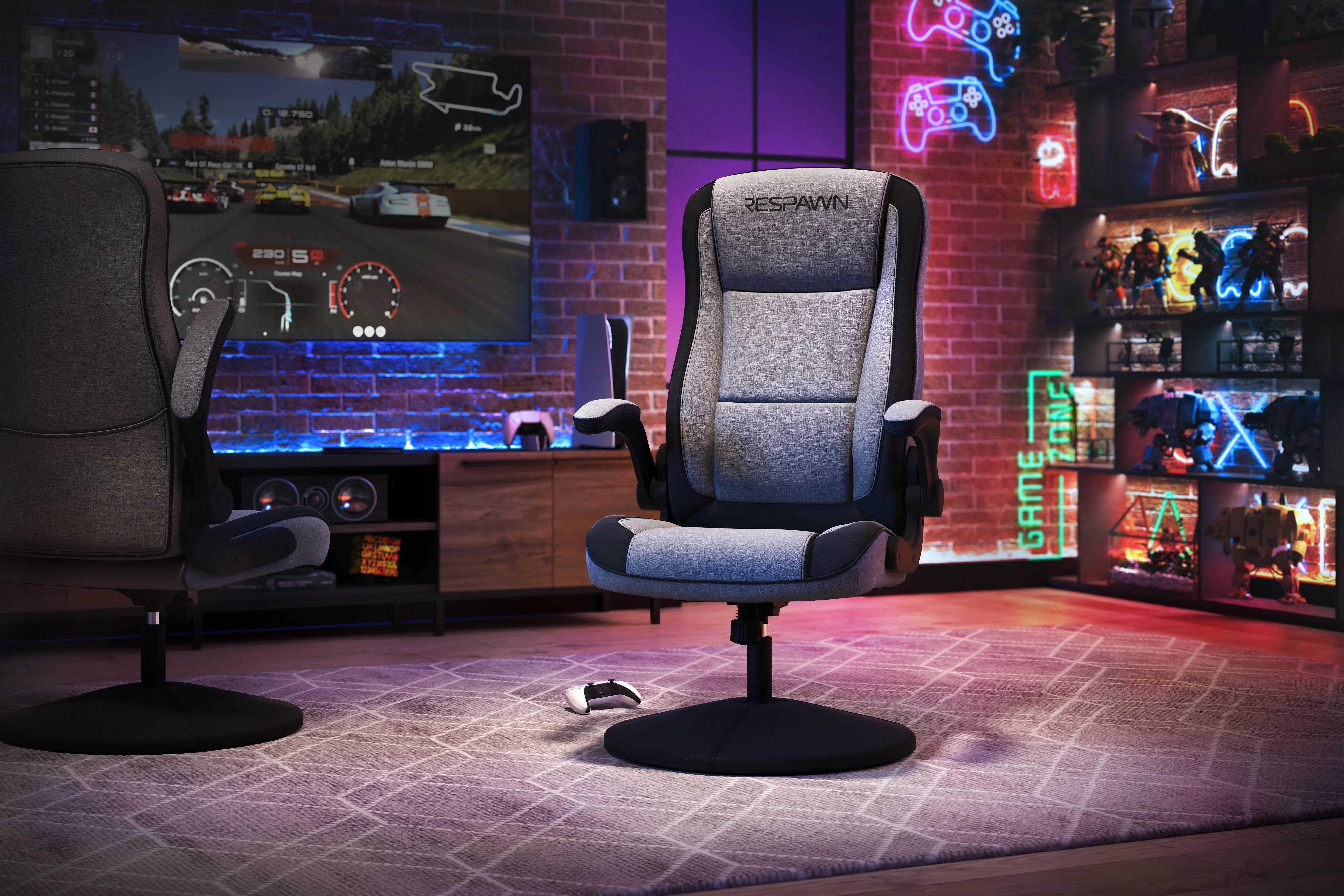 RESPAWN 800 Swivel Rocker Gaming Chair - Ergonomic Floor Gaming Seat with Lumbar Support, Flip Up Armrest, High Back, Pedestal Base, Comfortable No Wheels Console Video Game Rocker Chair - Red - Image 47