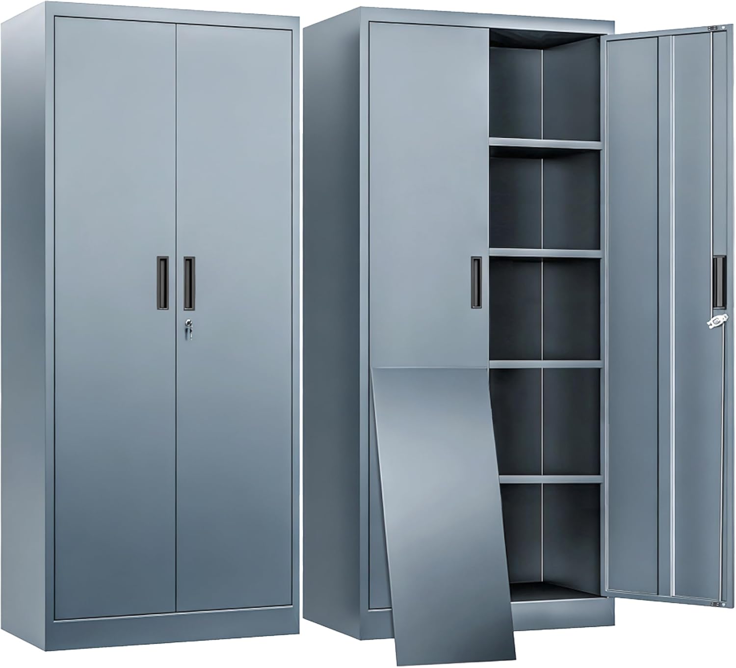 BESFUR Metal Storage Cabinet with 2 Doors and 4 Adjustable Shelves Garage Storage Cabinet with Lock 71