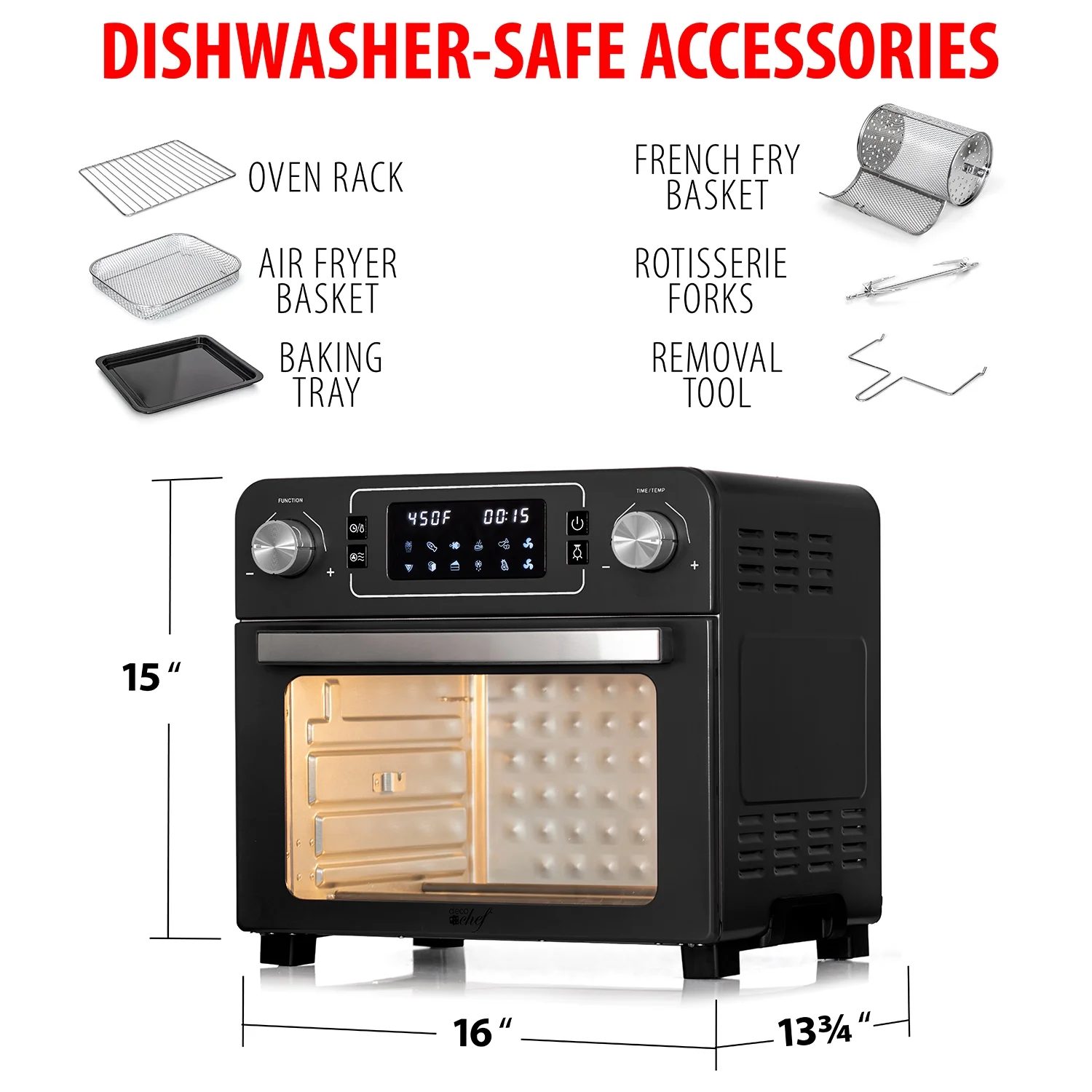 Deco Chef 24QT Stainless Steel Countertop Toaster Air Fryer Oven with Accessories (Black) + Bonus Deco Chef Gourmet 12 Piece Stainless Steel Knife Set with Storage Block