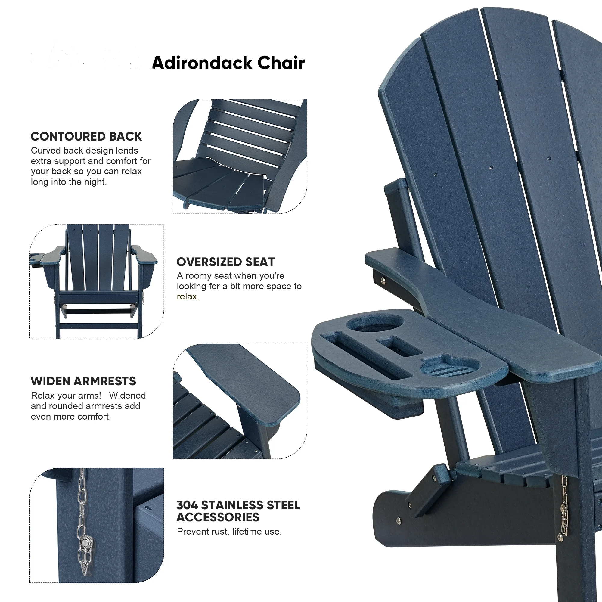 FOOWIN HDPE Plastic Adirondack Chairs Set of 4, Black - Image 82