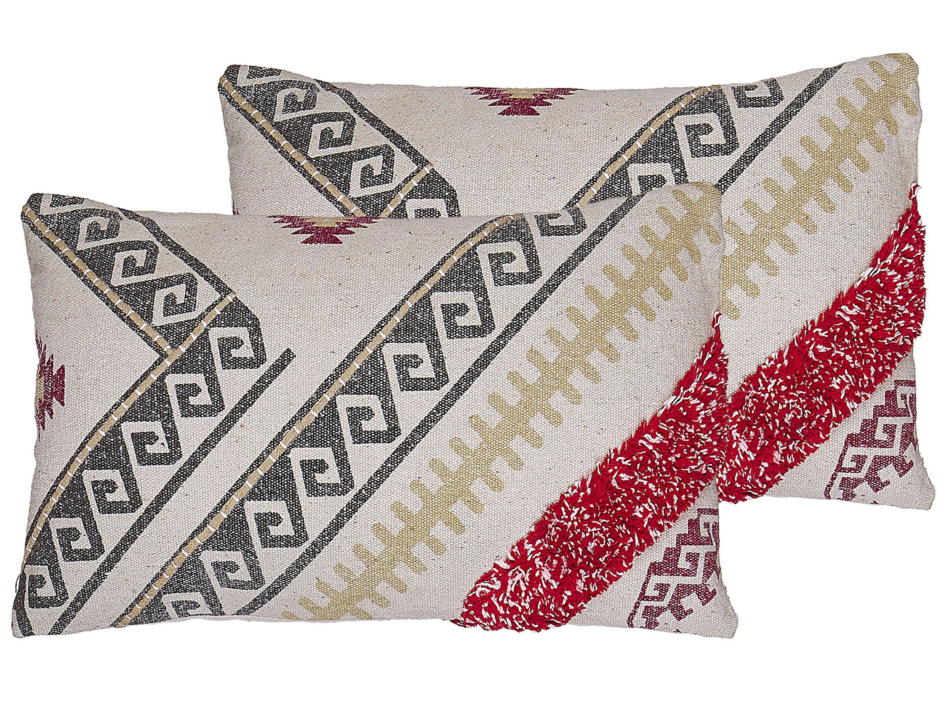 Set of 2 Decorative Cushions BETULA Cotton 30 x 50 cm Beige Geometric Pattern