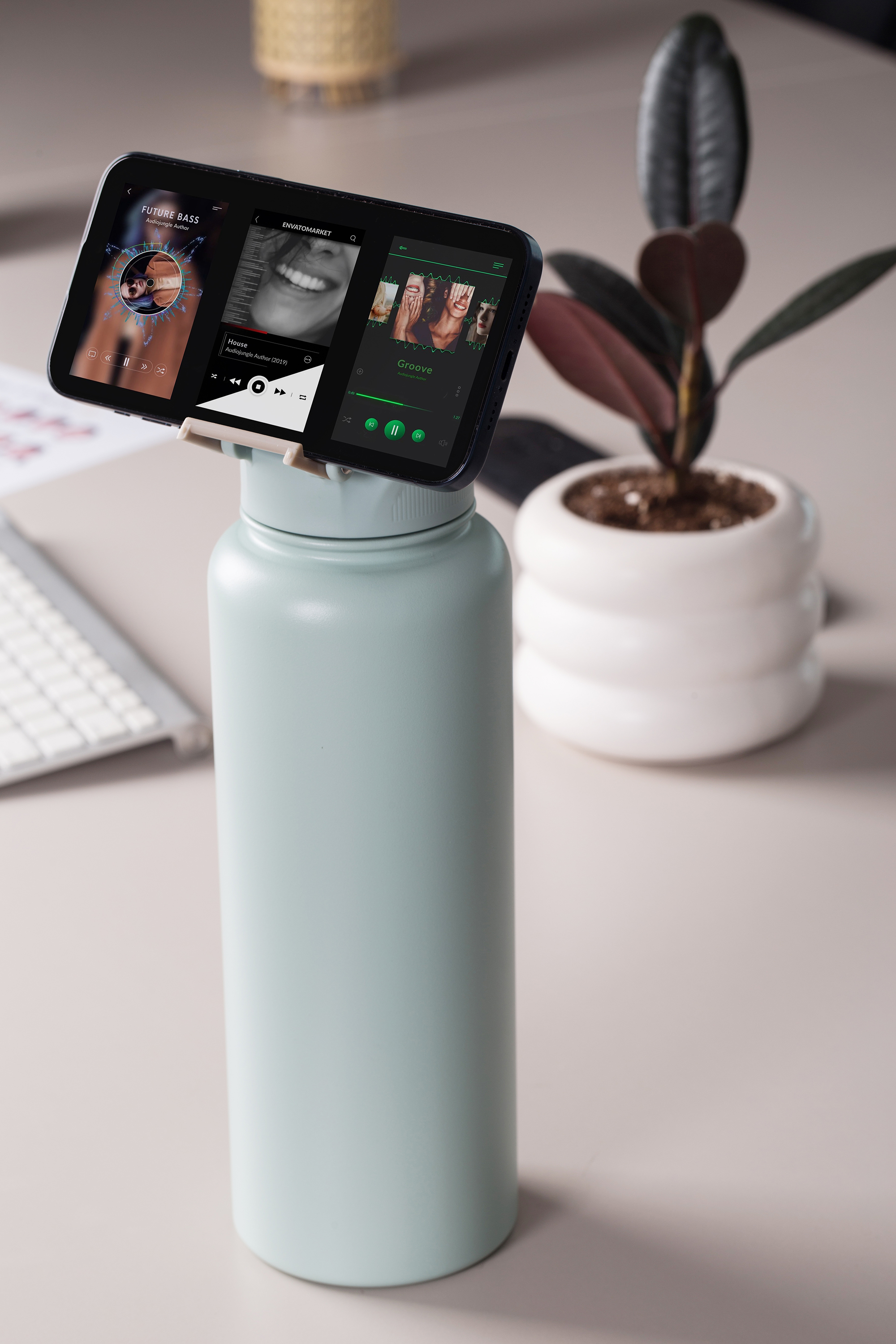 1200ml Stainless Steel Vacuum Flask with Phone Holder Lid Unique Design Outdoor Sports Camping Water Thermos