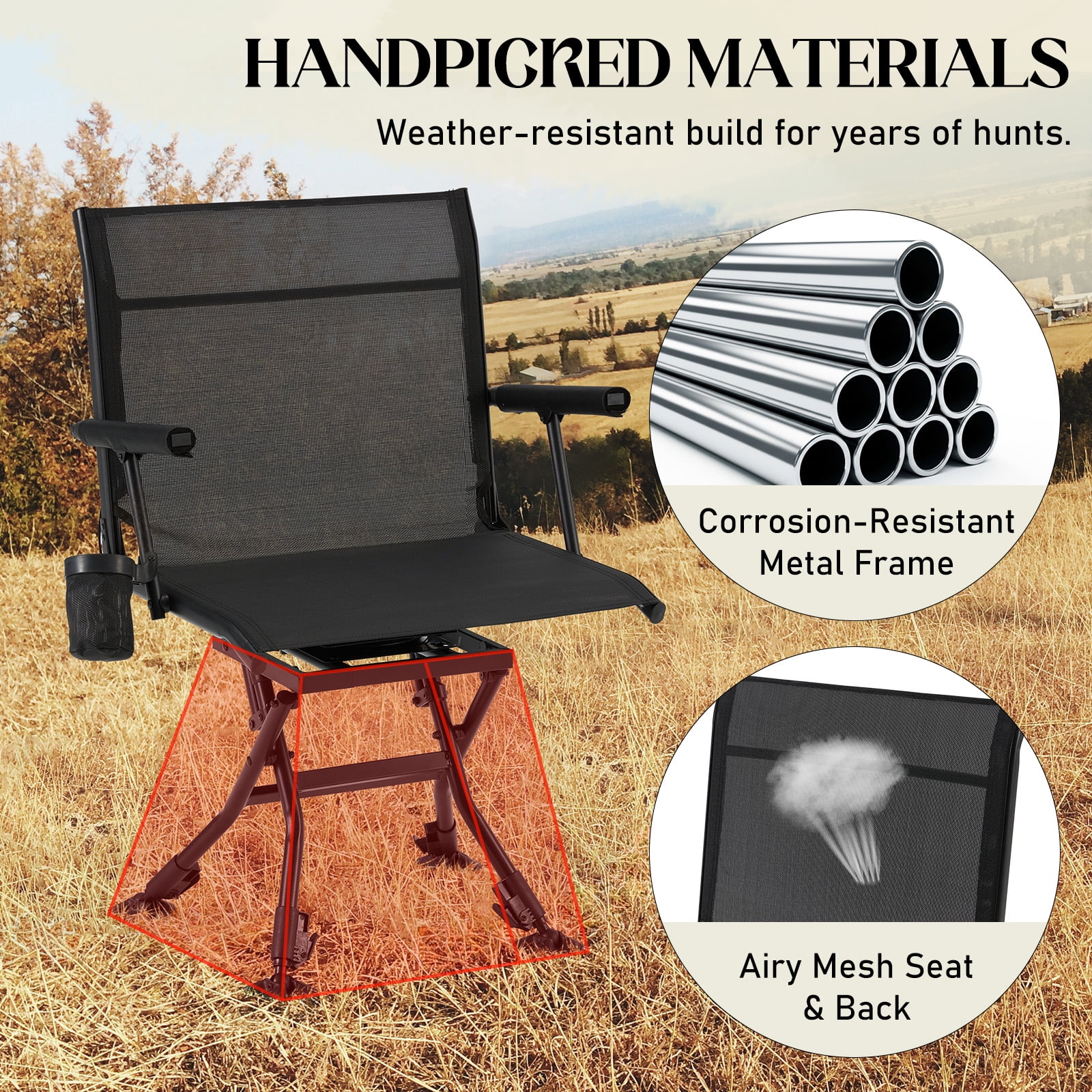 Danrelax 360�� Silent Camo Hunting Blind Chair, Armrests, Side Pouch, Telescopic Legs - Image 33