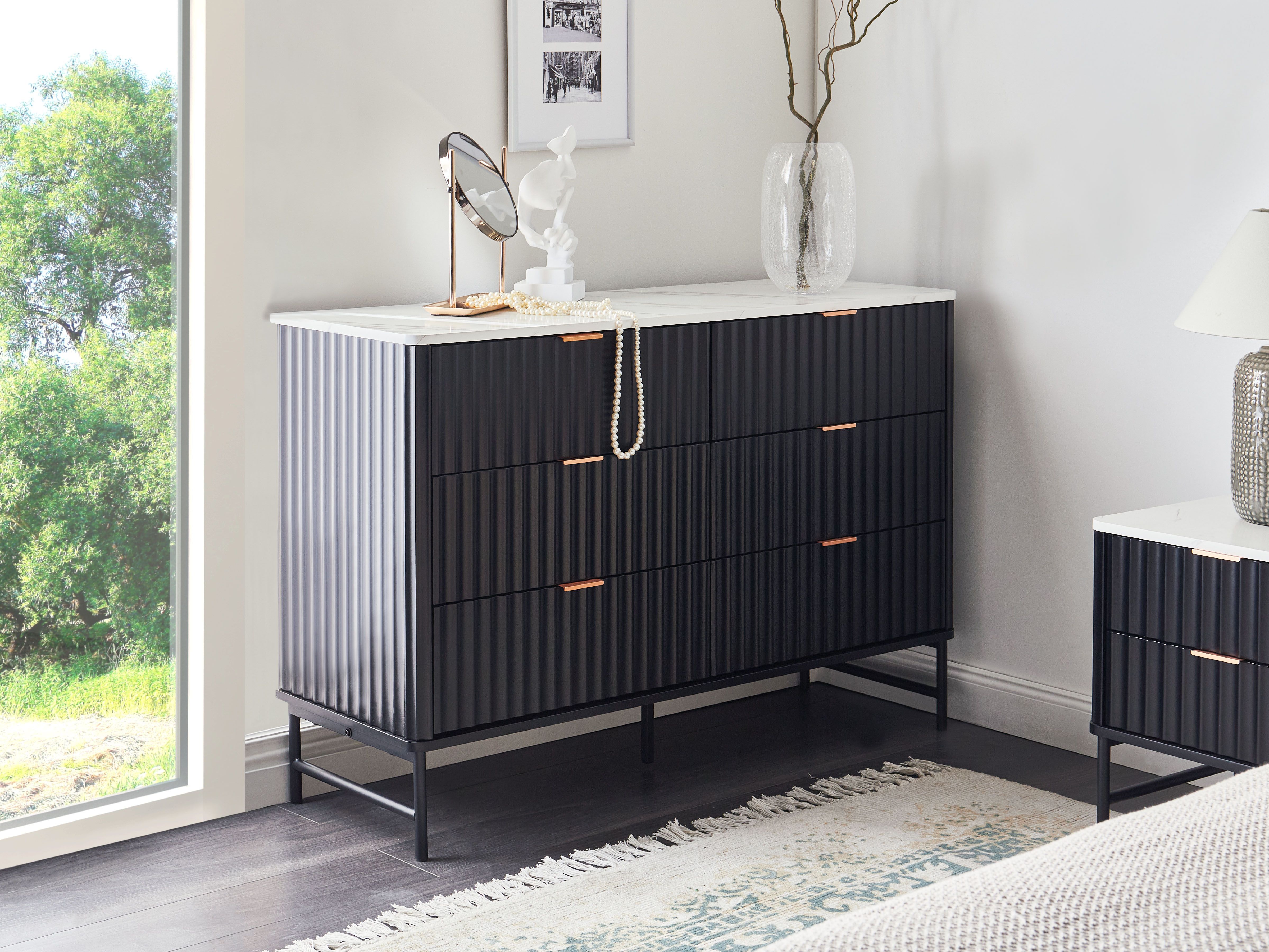 6 Drawer Chest GLASTONBURY Marble/ Black