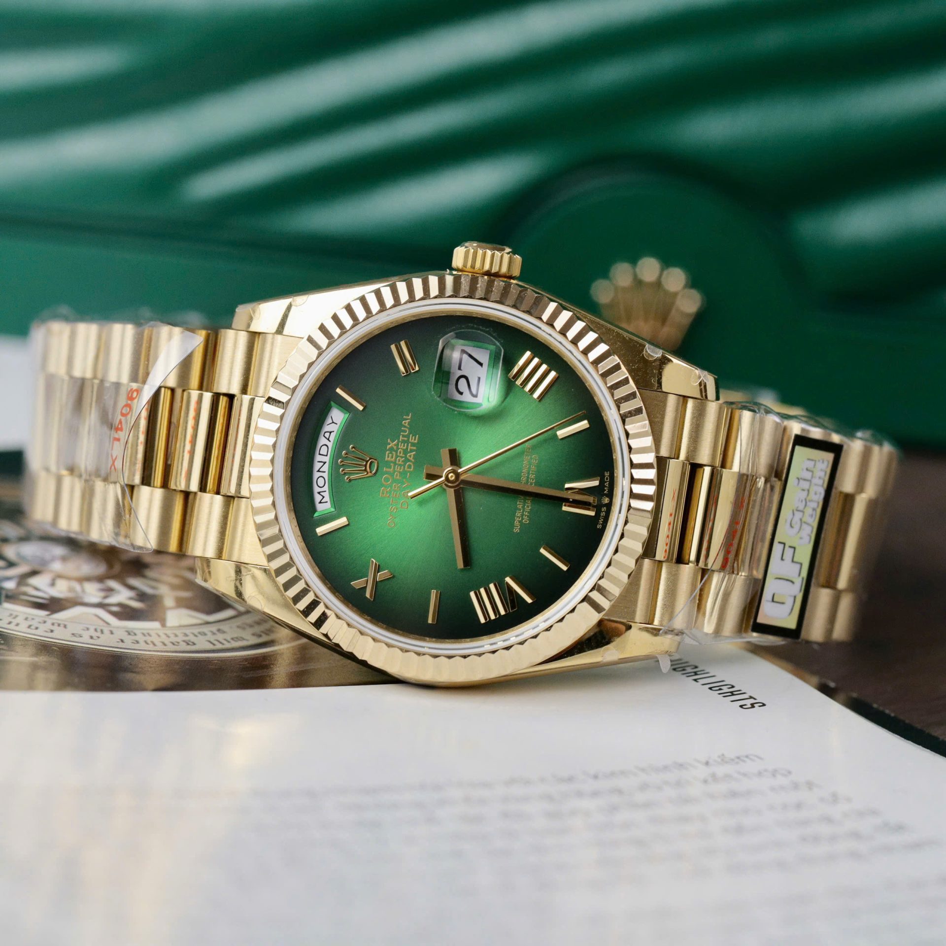 Rolex Day-Date 128238 Replica Watch Green Ombre Dial Weight 158gram QF 36mm - Top club