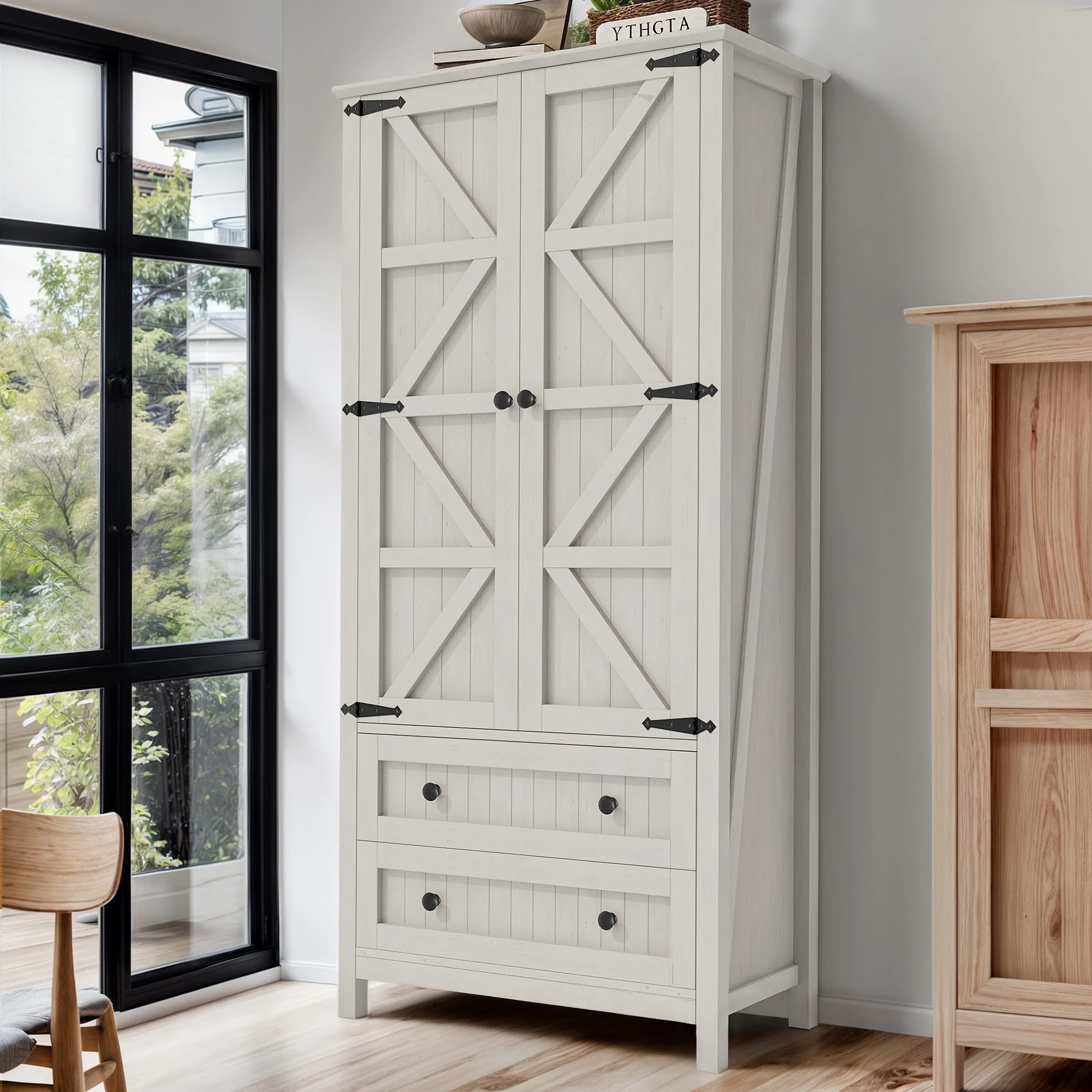 Dextrus 64.56" Tall Kitchen Pantry Cabinet with 2-Drawer and Adjustable Shelves, White Oak - Image 7