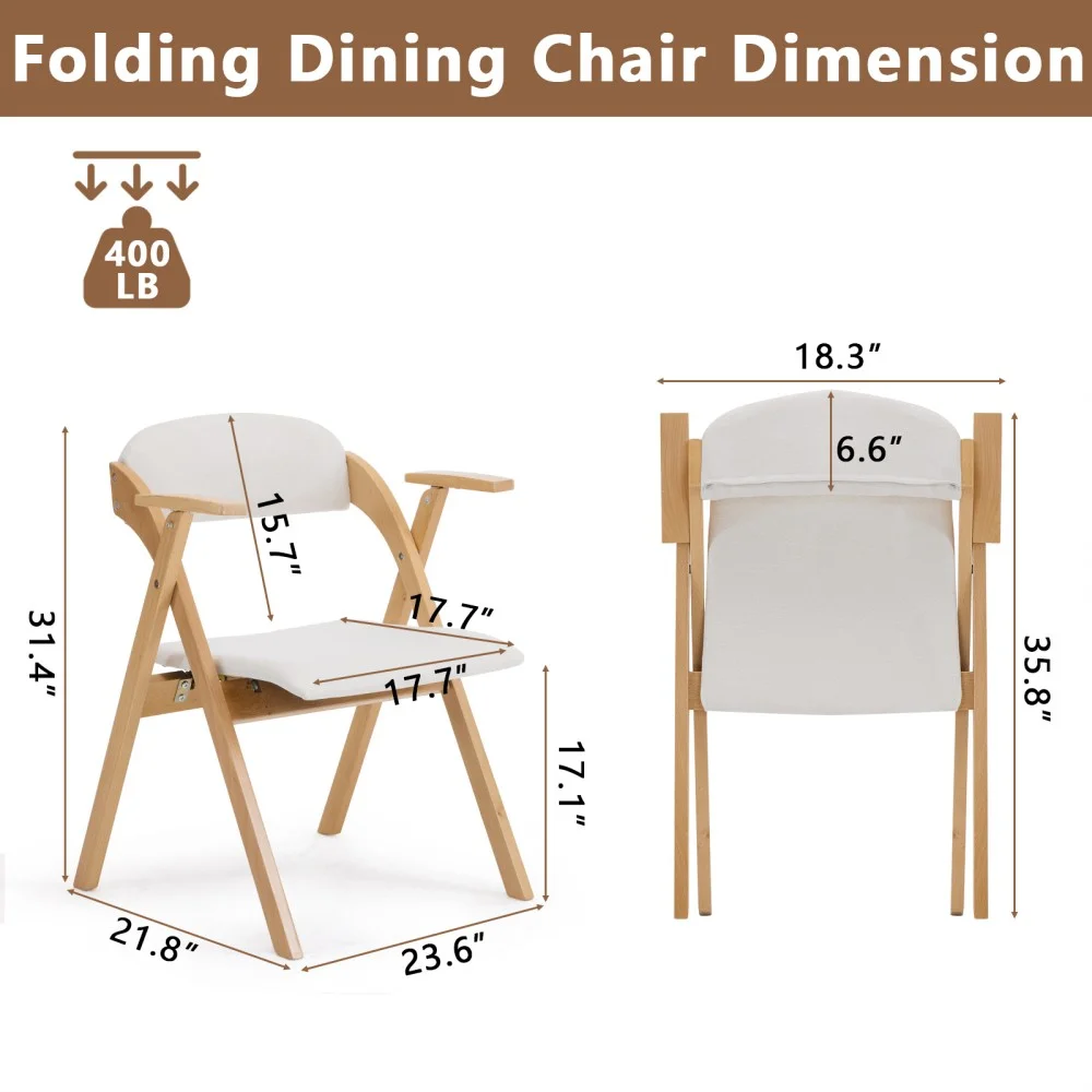 IVV 2-Pack Beechwood Folding Chairs with Cushioned Seat and Backrest, No-Assembly Guest Chairs for Home, Office, or Events (Beige) - Image 5