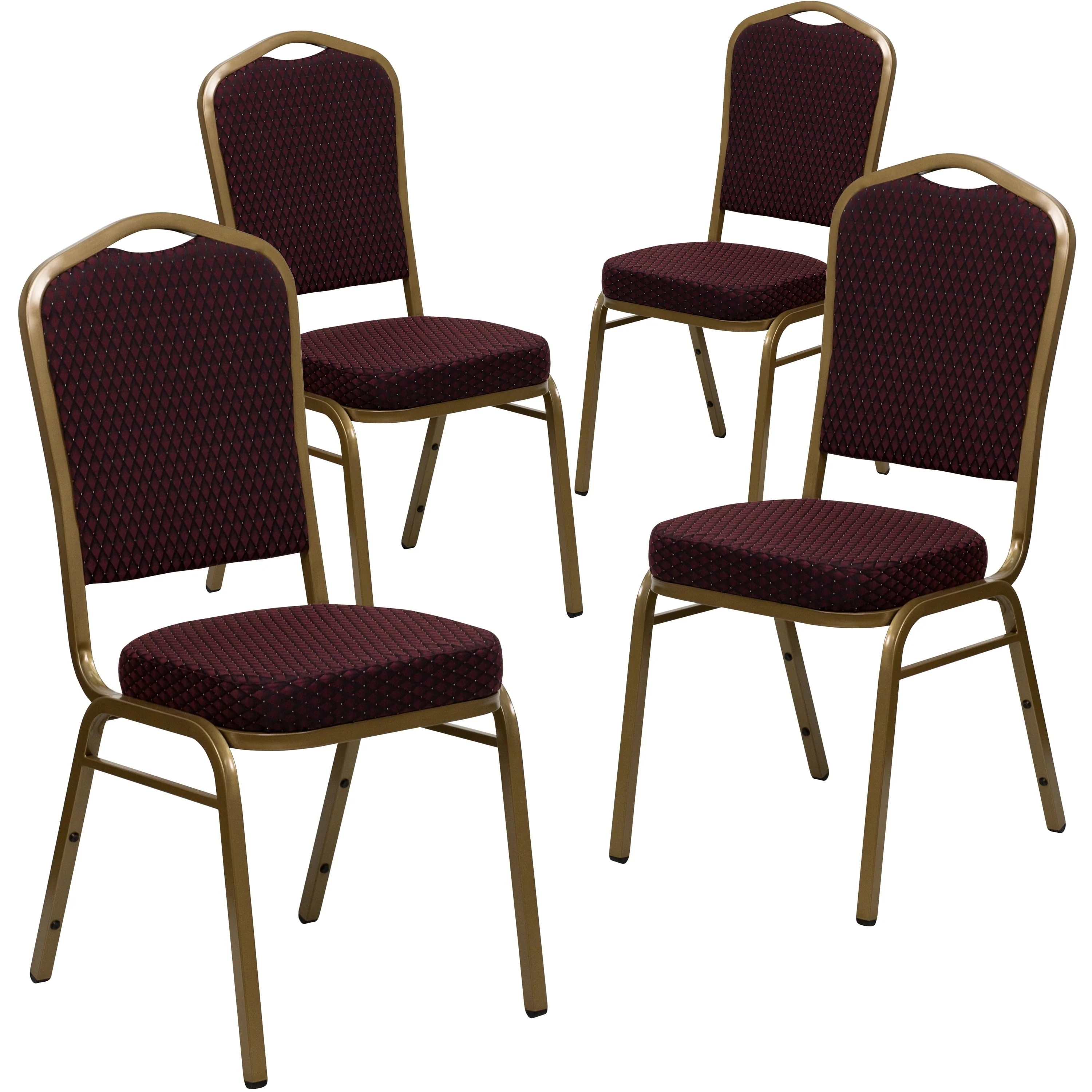 Flash Furniture 4 Pack HERCULES Series Crown Back Stacking Banquet Chair in Black Patterned Fabric - Gold Vein Frame - Image 22