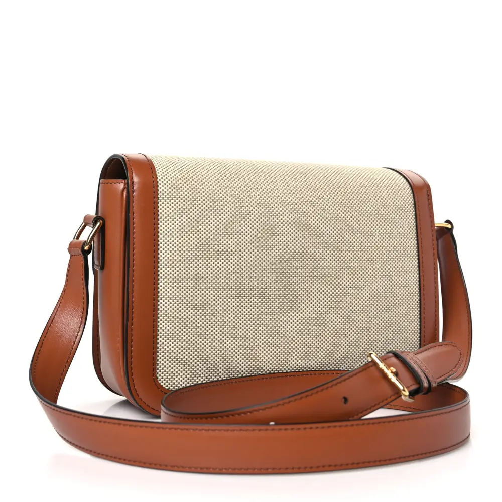 Celine White/Tan Textile Natural Calfskin Leather Medium Classique Triomphe Bag Gold Hardware High-end Reps1:1High-quality replica